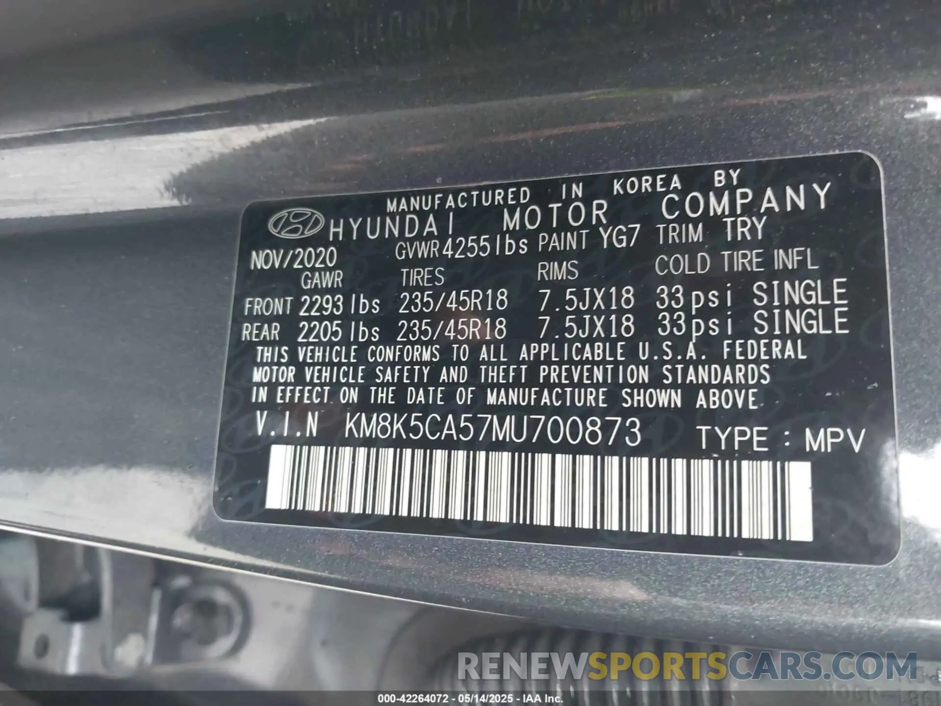 9 Photograph of a damaged car KM8K5CA57MU700873 HYUNDAI KONA 2021