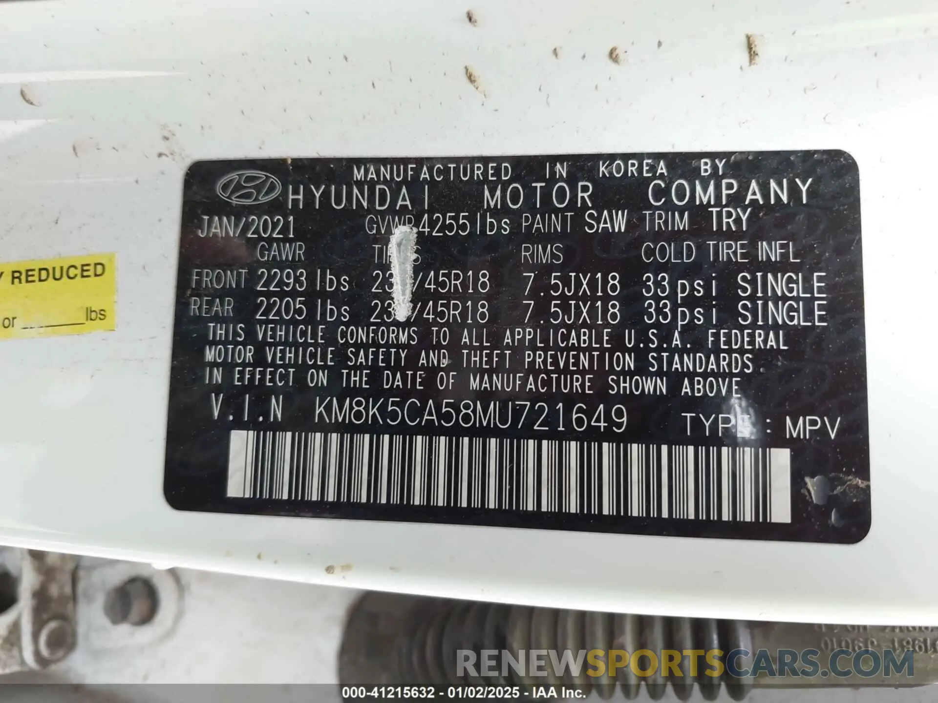 9 Photograph of a damaged car KM8K5CA58MU721649 HYUNDAI KONA 2021