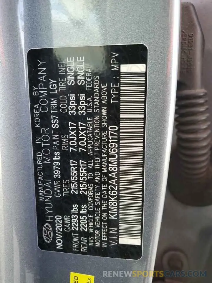 13 Photograph of a damaged car KM8K62AA8MU691170 HYUNDAI KONA 2021