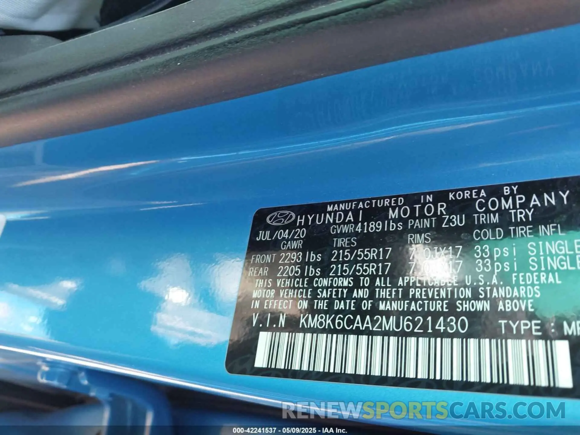9 Photograph of a damaged car KM8K6CAA2MU621430 HYUNDAI KONA 2021