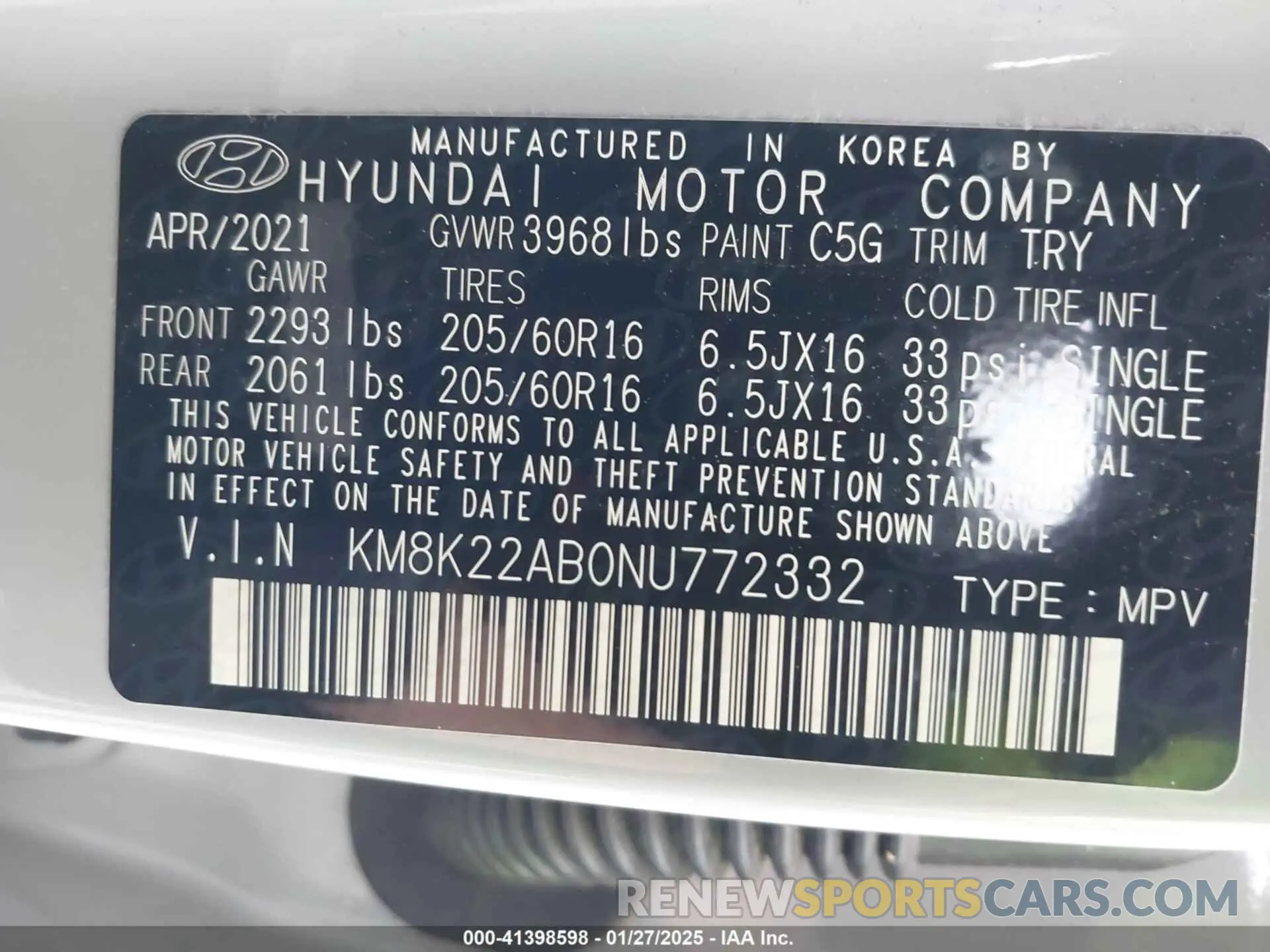 9 Photograph of a damaged car KM8K22AB0NU772332 HYUNDAI KONA 2022