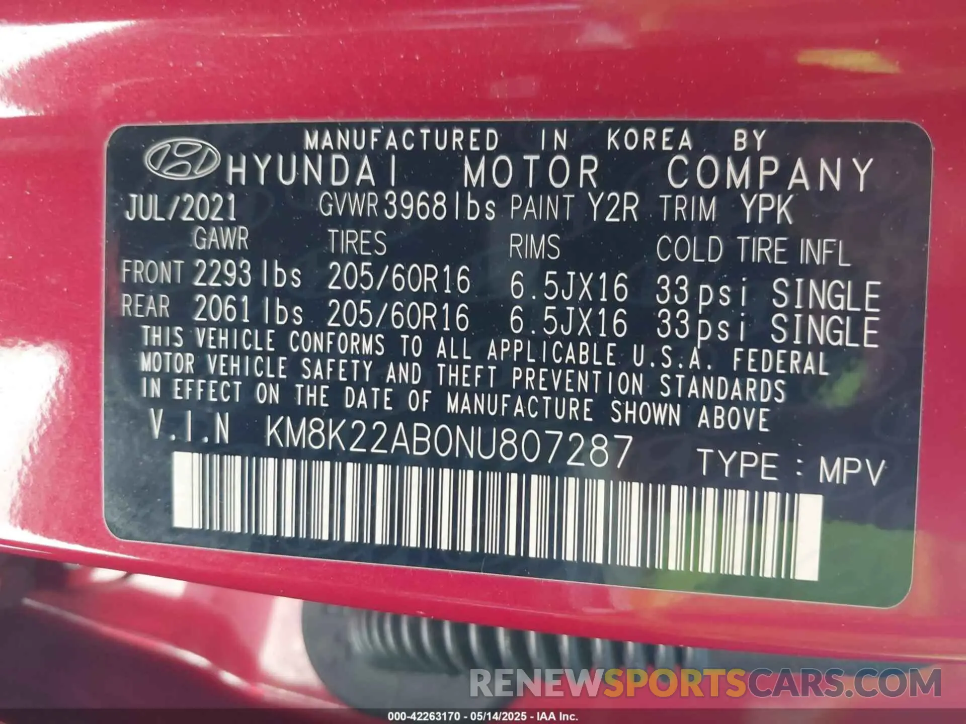 9 Photograph of a damaged car KM8K22AB0NU807287 HYUNDAI KONA 2022