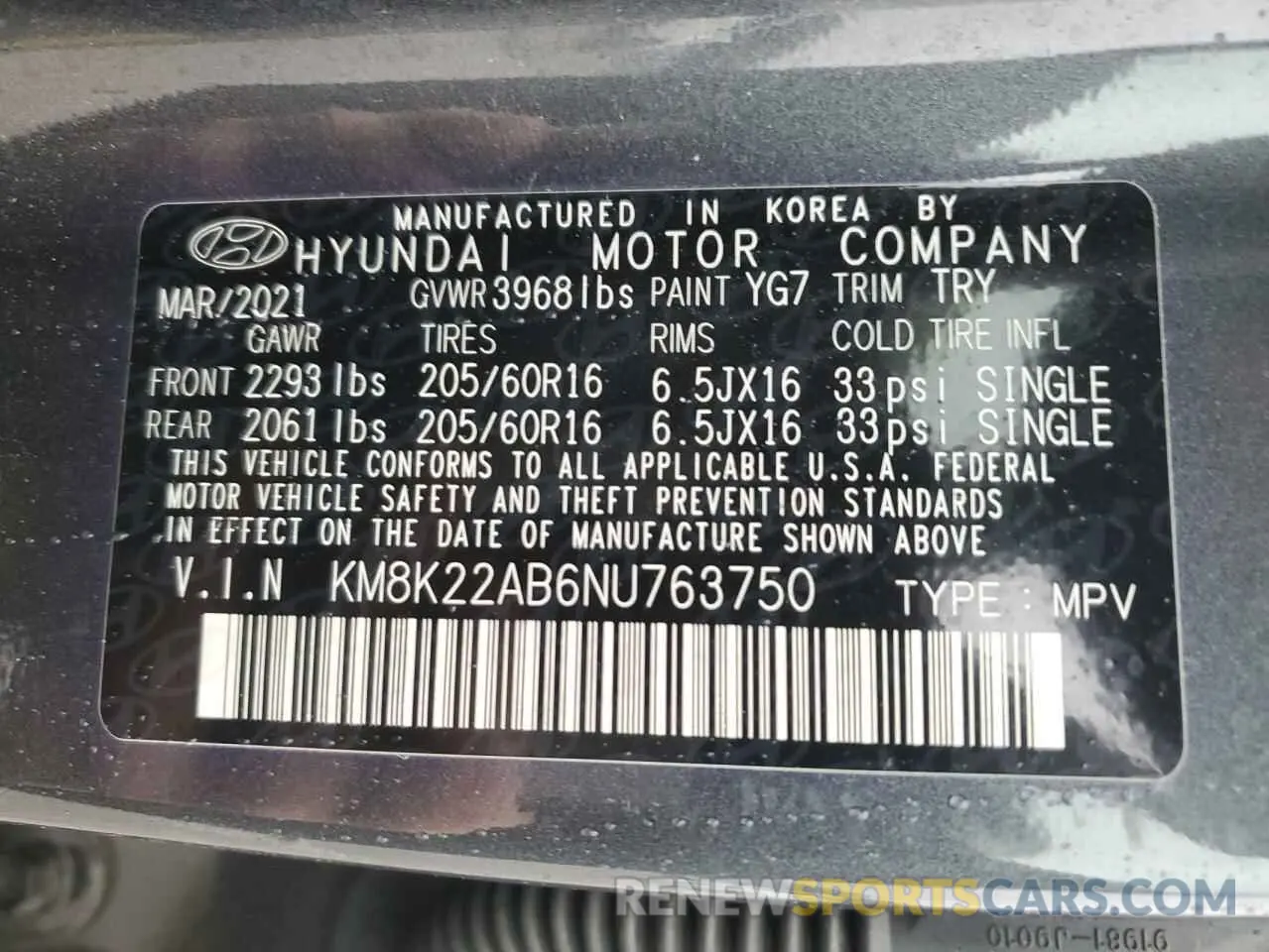 12 Photograph of a damaged car KM8K22AB6NU763750 HYUNDAI KONA 2022
