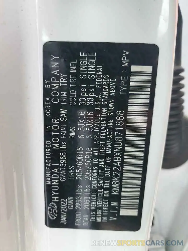 12 Photograph of a damaged car KM8K22ABXNU871868 HYUNDAI KONA 2022