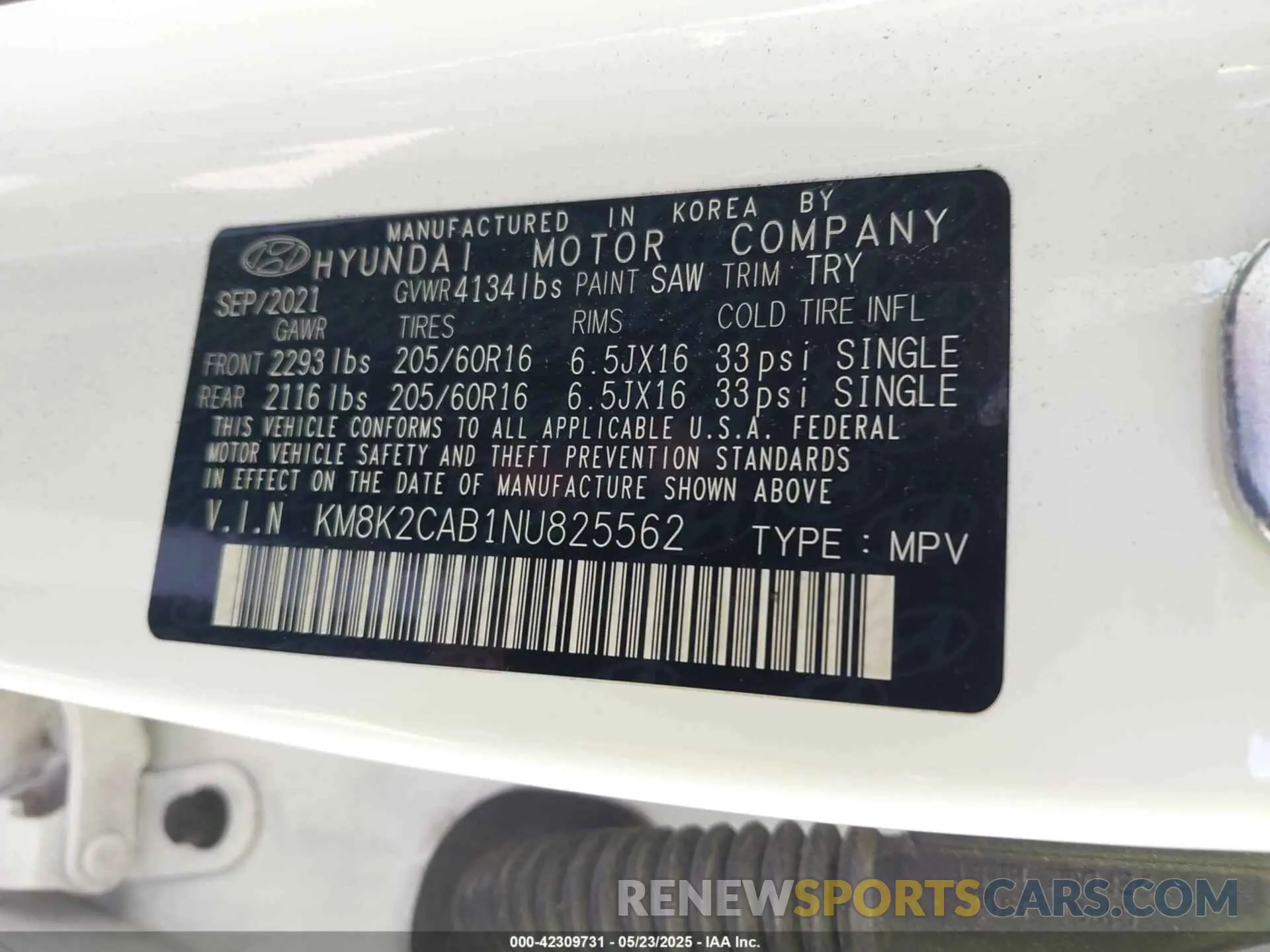 9 Photograph of a damaged car KM8K2CAB1NU825562 HYUNDAI KONA 2022