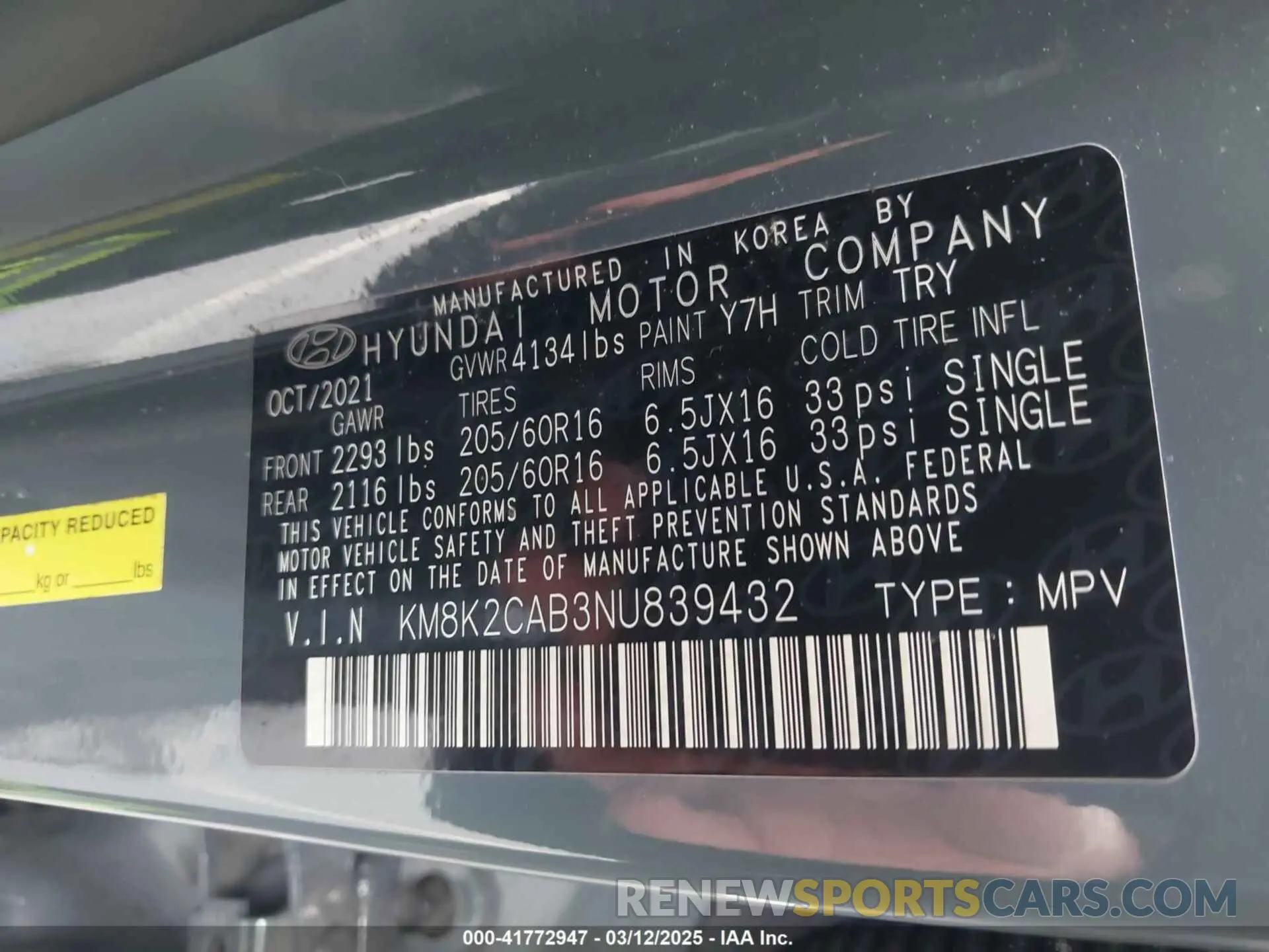 9 Photograph of a damaged car KM8K2CAB3NU839432 HYUNDAI KONA 2022