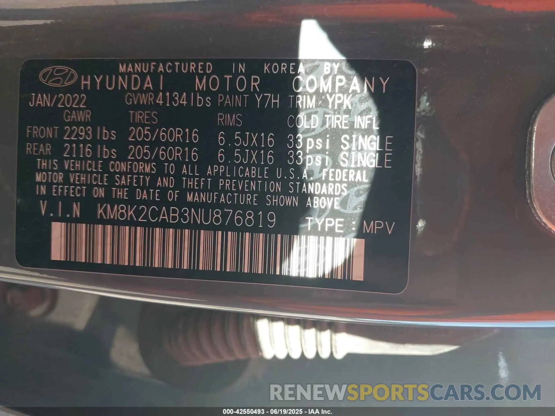 9 Photograph of a damaged car KM8K2CAB3NU876819 HYUNDAI KONA 2022