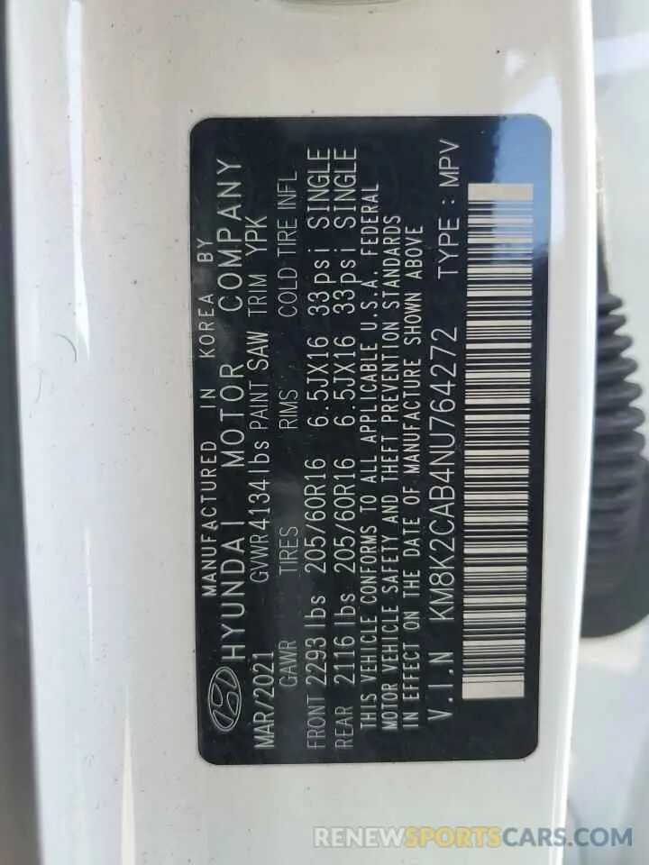 14 Photograph of a damaged car KM8K2CAB4NU764272 HYUNDAI KONA 2022