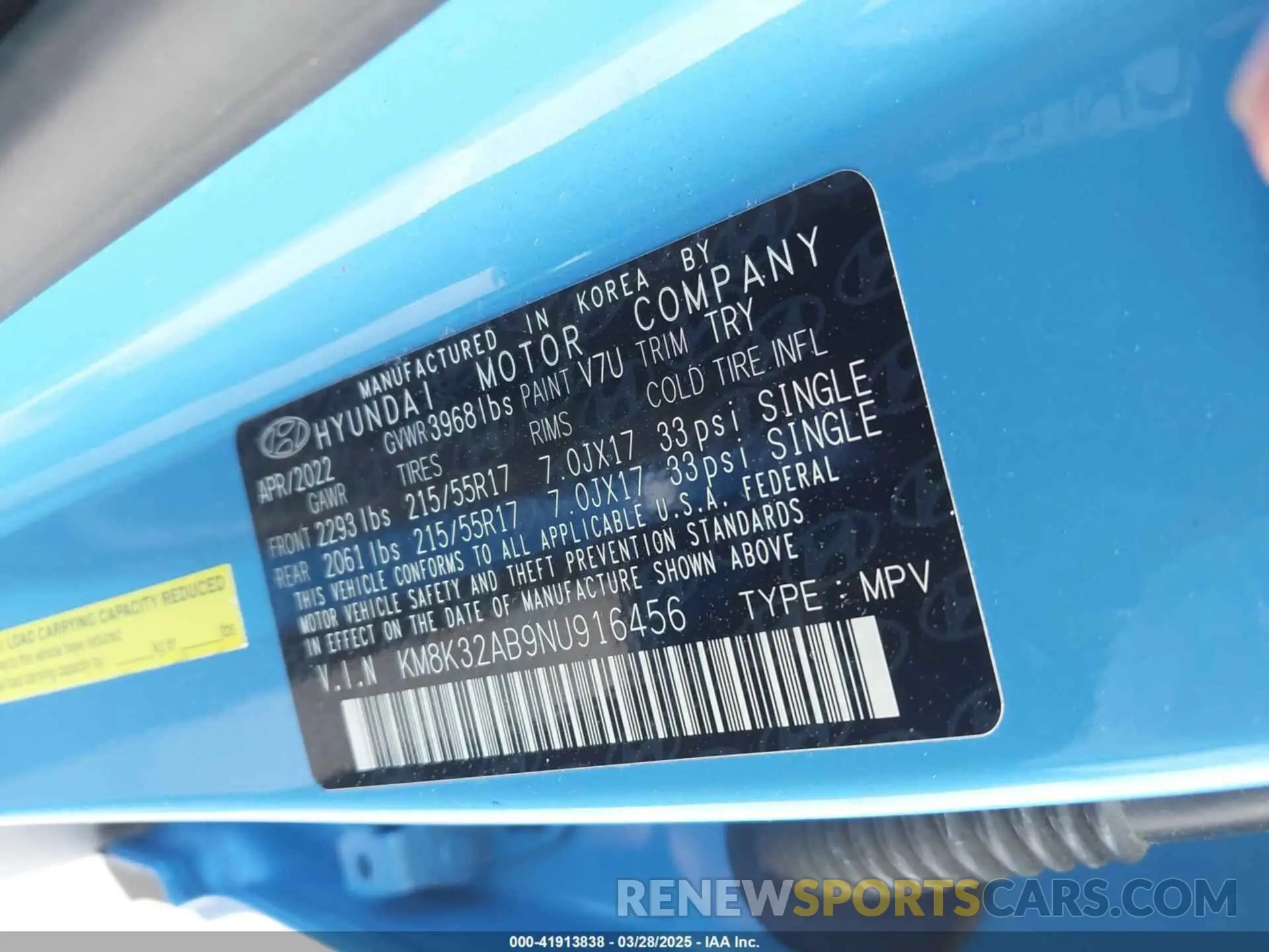 9 Photograph of a damaged car KM8K32AB9NU916456 HYUNDAI KONA 2022