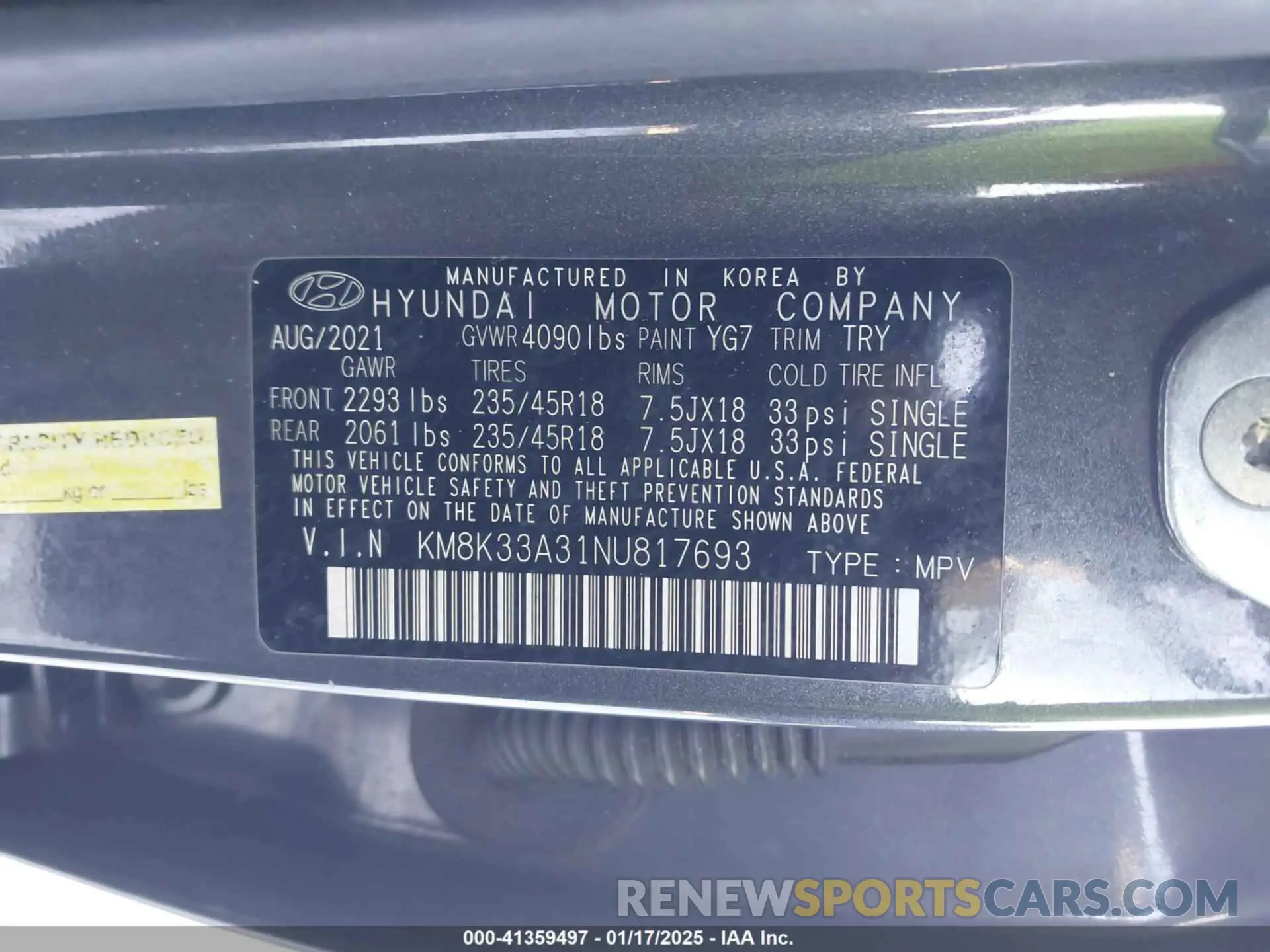 9 Photograph of a damaged car KM8K33A31NU817693 HYUNDAI KONA 2022