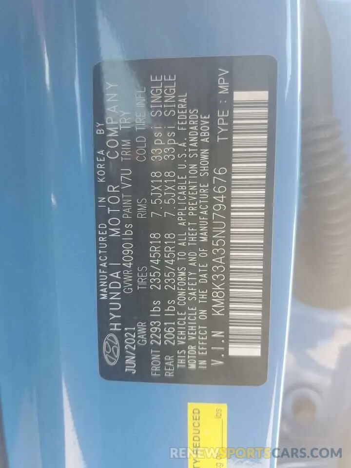 13 Photograph of a damaged car KM8K33A35NU794676 HYUNDAI KONA 2022