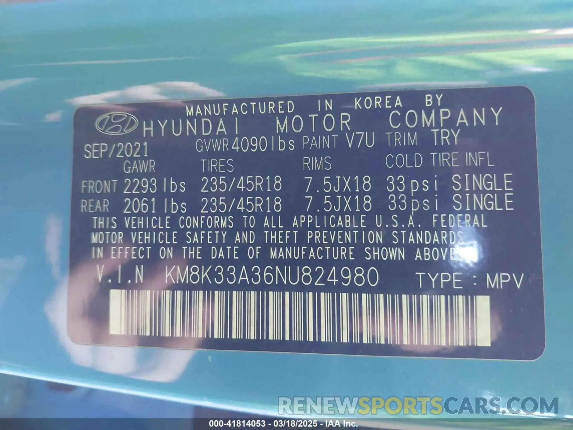 9 Photograph of a damaged car KM8K33A36NU824980 HYUNDAI KONA 2022