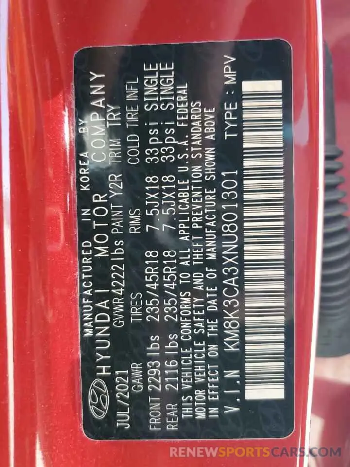13 Photograph of a damaged car KM8K3CA3XNU801301 HYUNDAI KONA 2022
