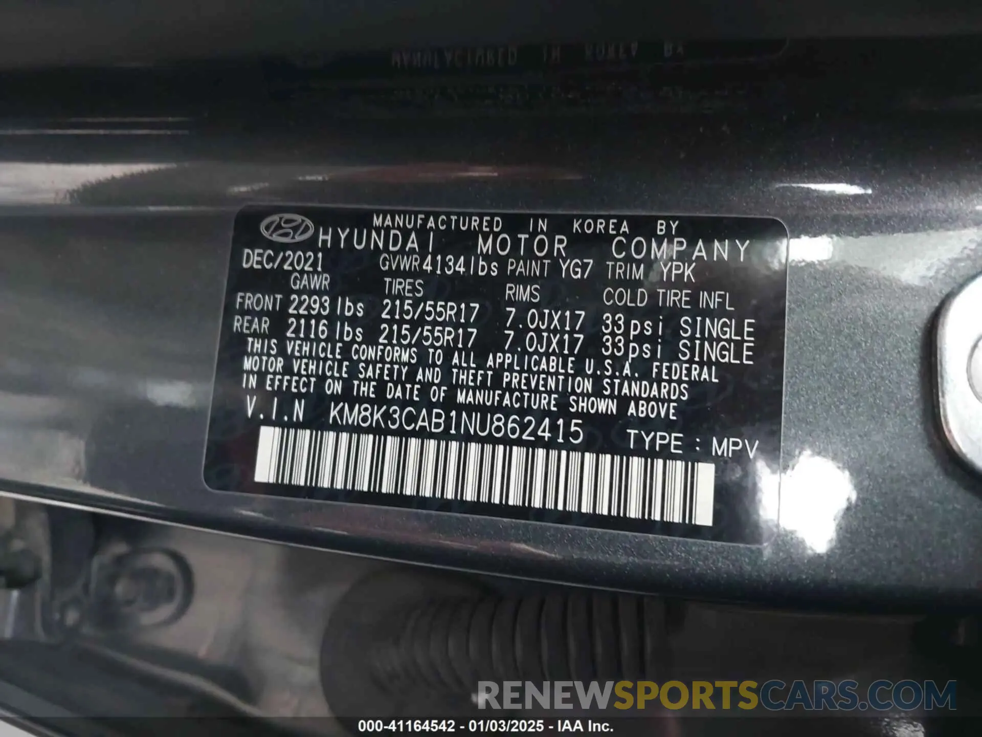 9 Photograph of a damaged car KM8K3CAB1NU862415 HYUNDAI KONA 2022