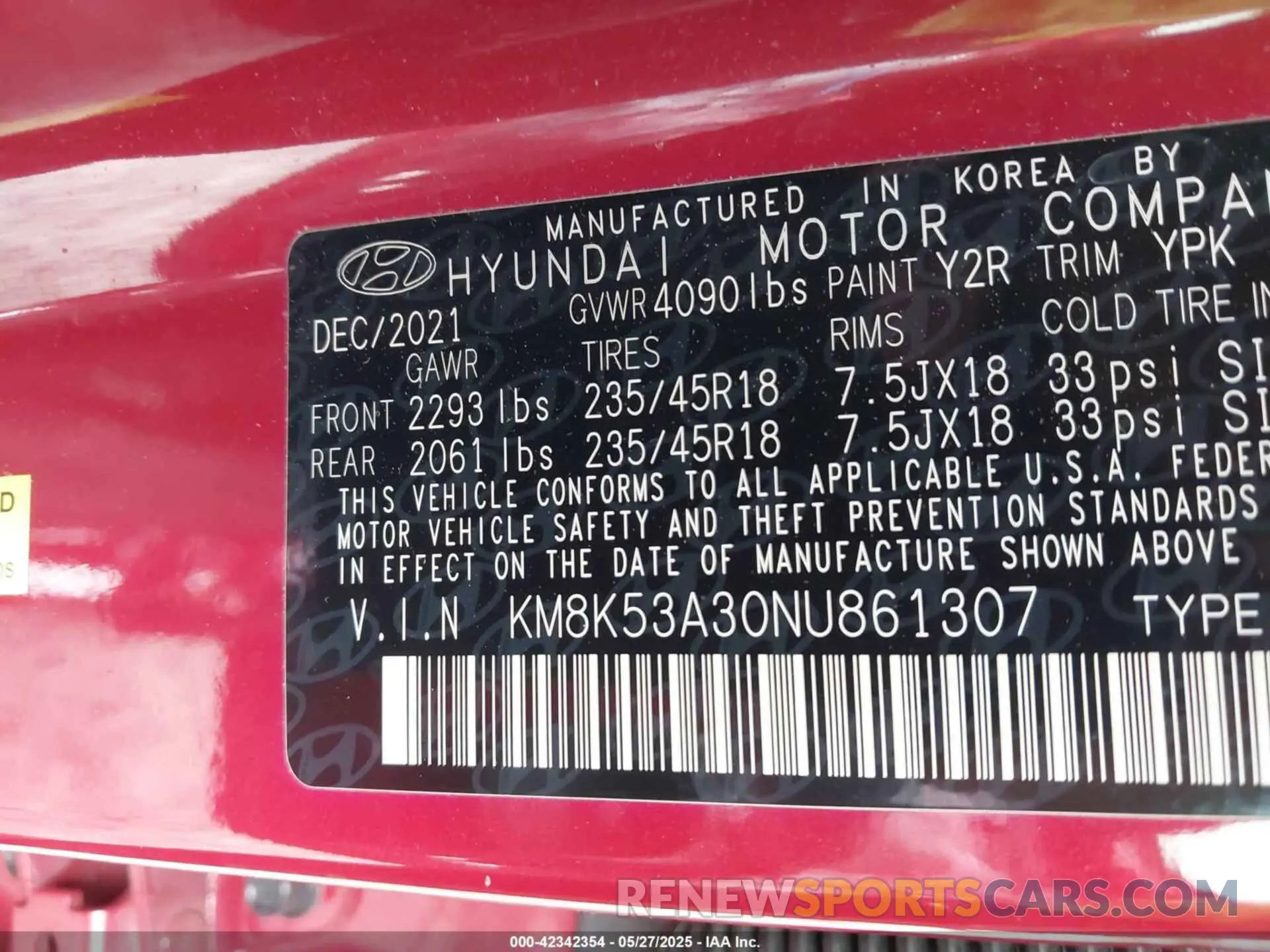 9 Photograph of a damaged car KM8K53A30NU861307 HYUNDAI KONA 2022