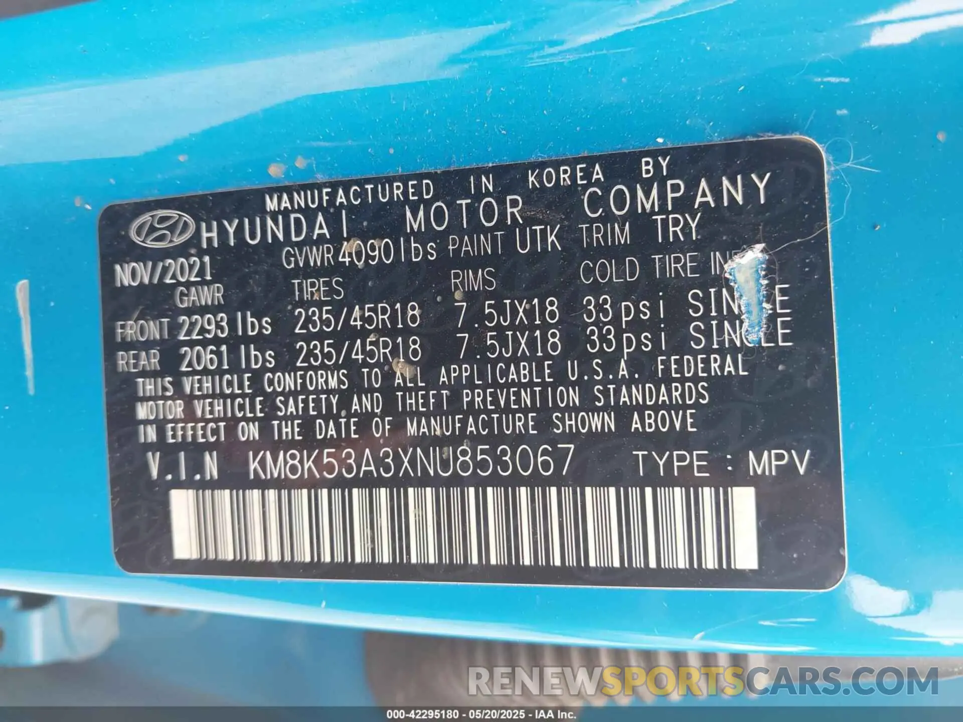 9 Photograph of a damaged car KM8K53A3XNU853067 HYUNDAI KONA 2022