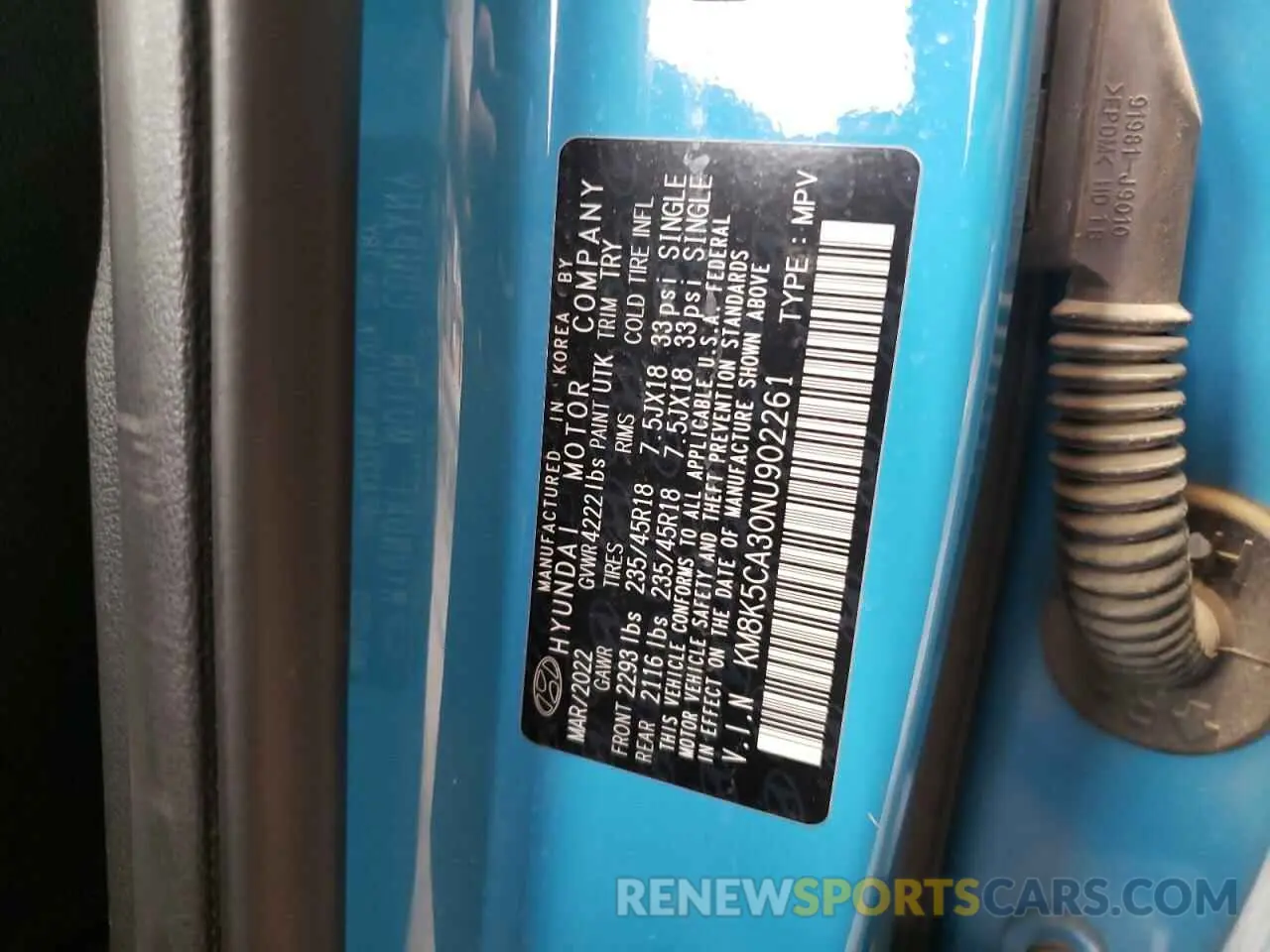13 Photograph of a damaged car KM8K5CA30NU902261 HYUNDAI KONA 2022