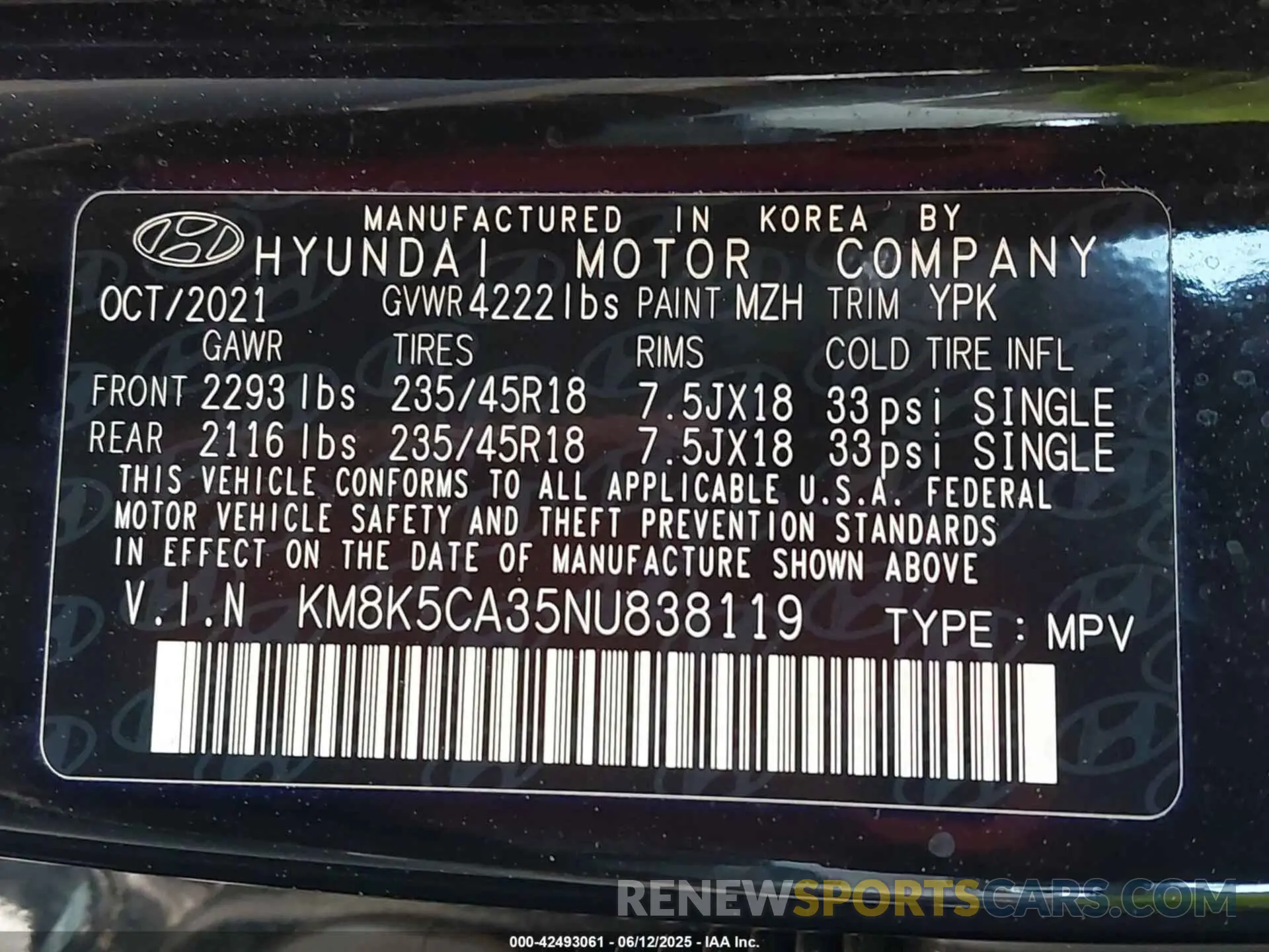 9 Photograph of a damaged car KM8K5CA35NU838119 HYUNDAI KONA 2022