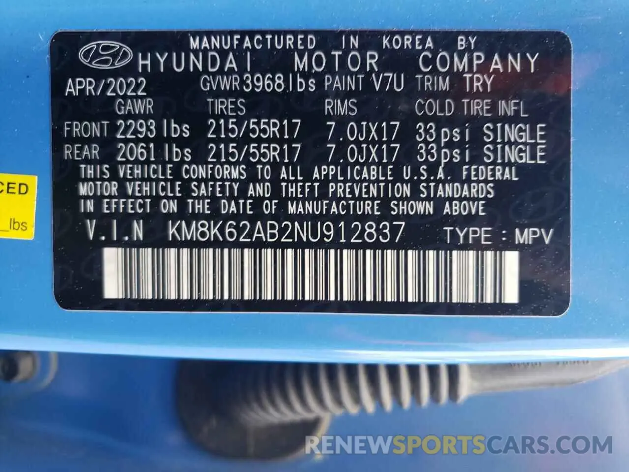 13 Photograph of a damaged car KM8K62AB2NU912837 HYUNDAI KONA 2022