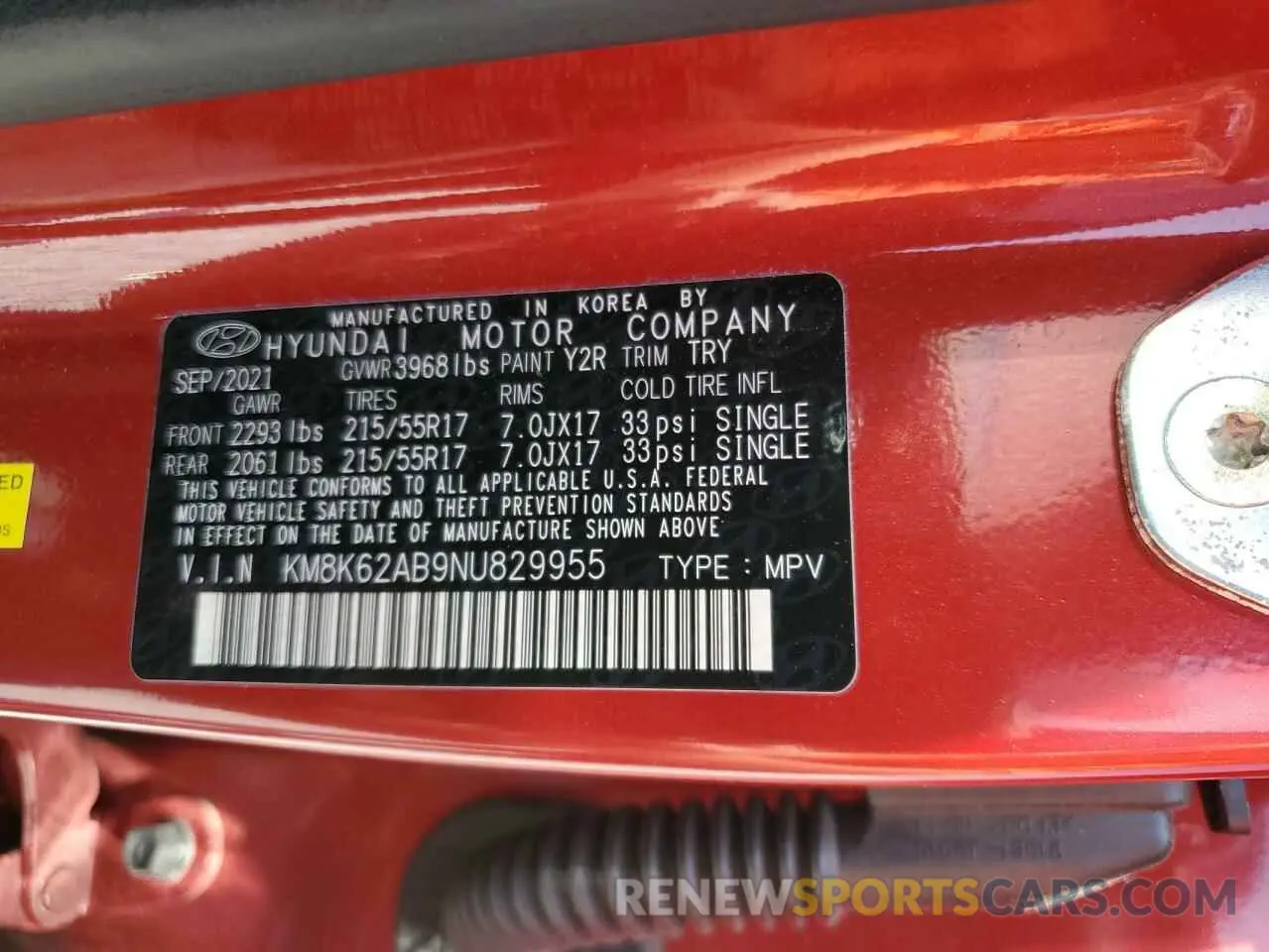 14 Photograph of a damaged car KM8K62AB9NU829955 HYUNDAI KONA 2022