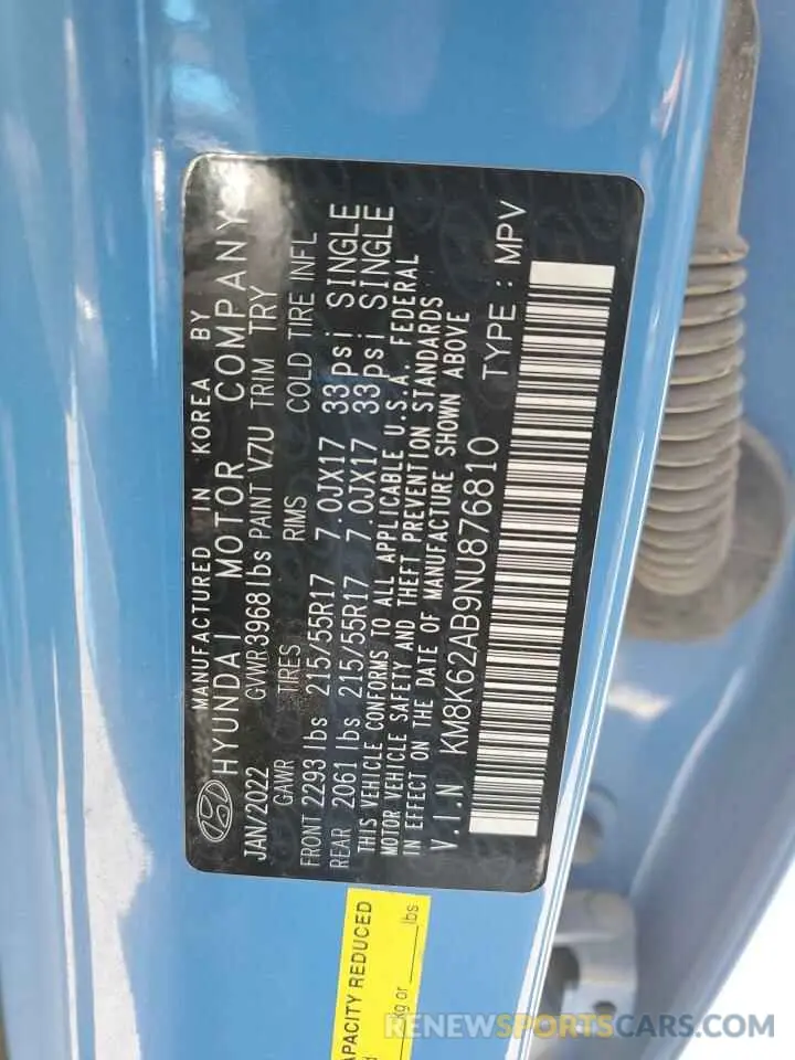 13 Photograph of a damaged car KM8K62AB9NU876810 HYUNDAI KONA 2022
