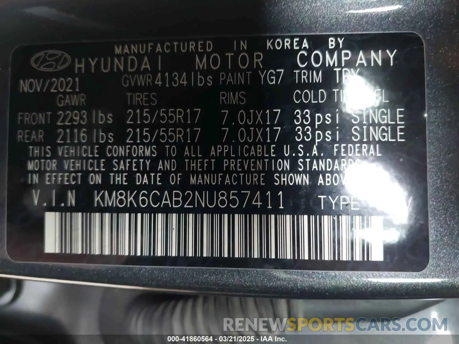 9 Photograph of a damaged car KM8K6CAB2NU857411 HYUNDAI KONA 2022
