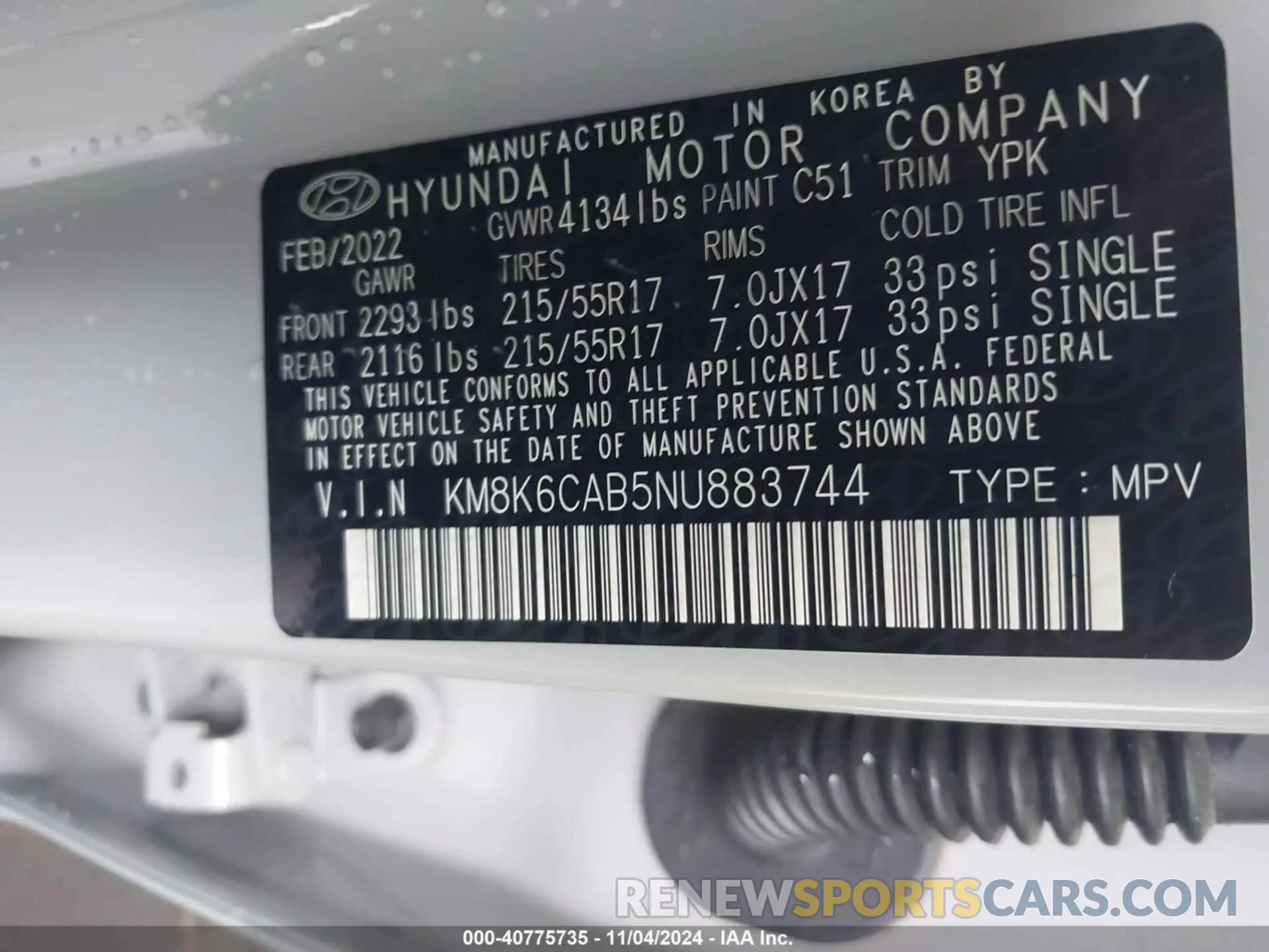 9 Photograph of a damaged car KM8K6CAB5NU883744 HYUNDAI KONA 2022