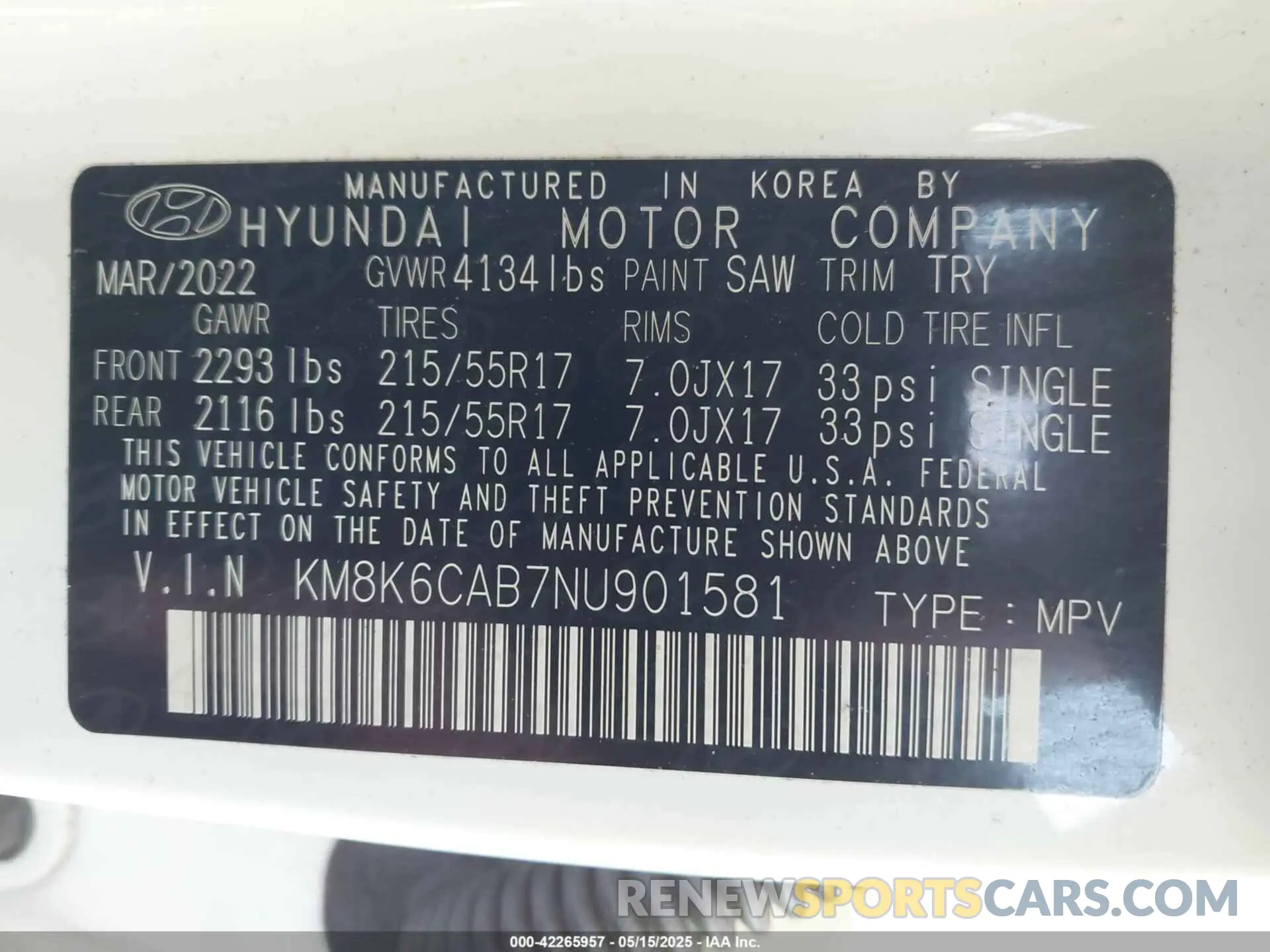 9 Photograph of a damaged car KM8K6CAB7NU901581 HYUNDAI KONA 2022