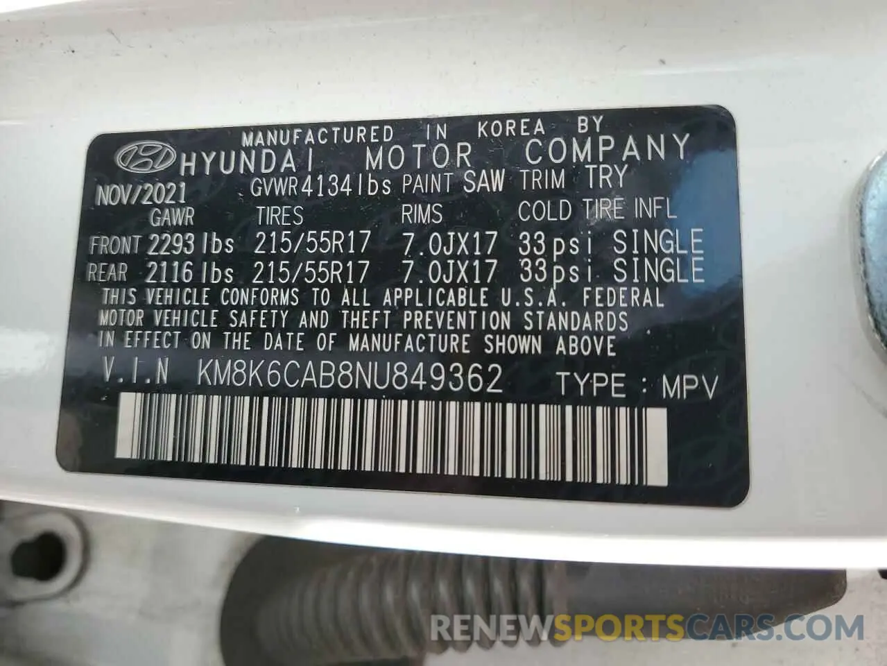 13 Photograph of a damaged car KM8K6CAB8NU849362 HYUNDAI KONA 2022