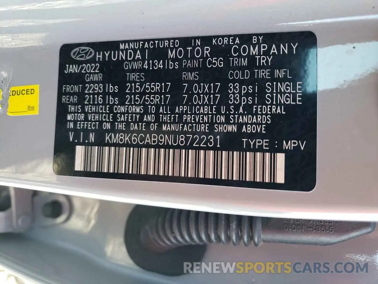 13 Photograph of a damaged car KM8K6CAB9NU872231 HYUNDAI KONA 2022