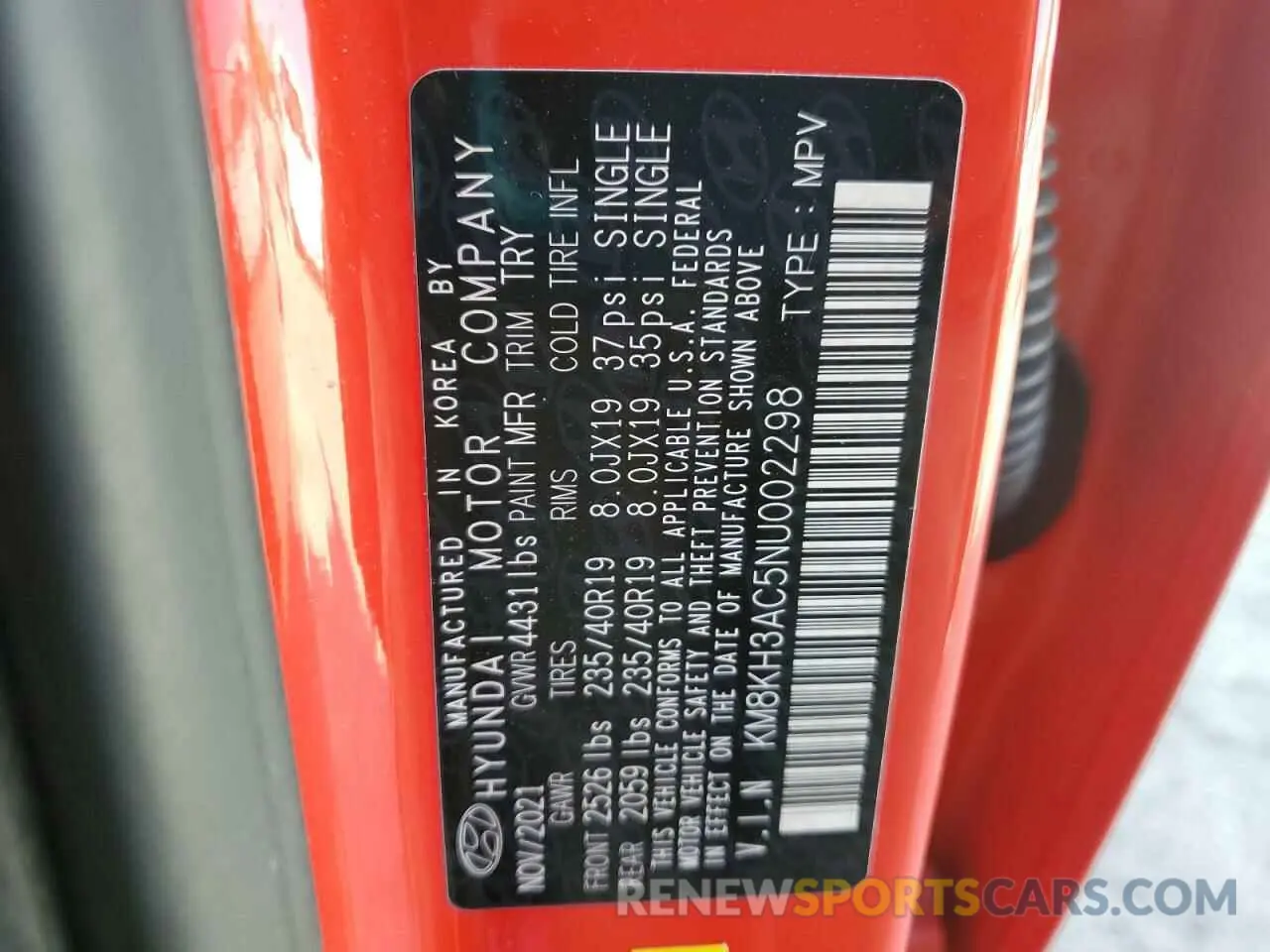 14 Photograph of a damaged car KM8KH3AC5NU002298 HYUNDAI KONA 2022