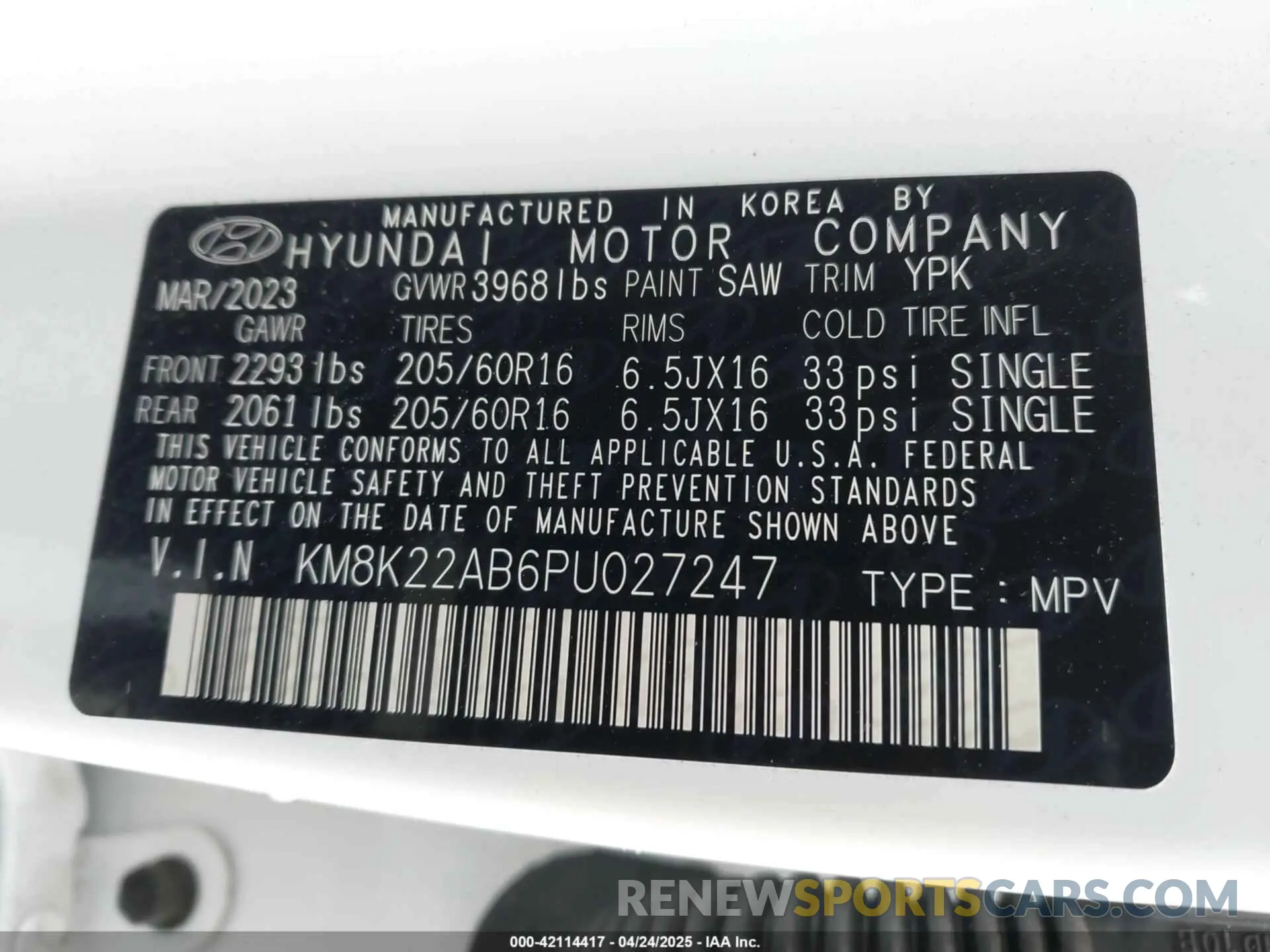 9 Photograph of a damaged car KM8K22AB6PU027247 HYUNDAI KONA 2023