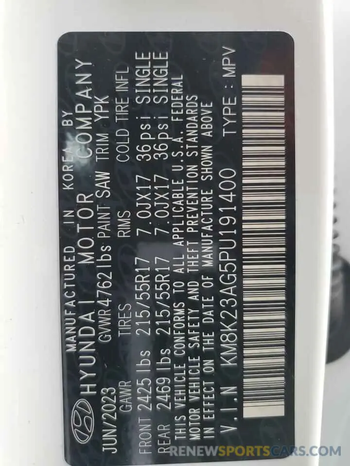 14 Photograph of a damaged car KM8K23AG5PU191400 HYUNDAI KONA 2023