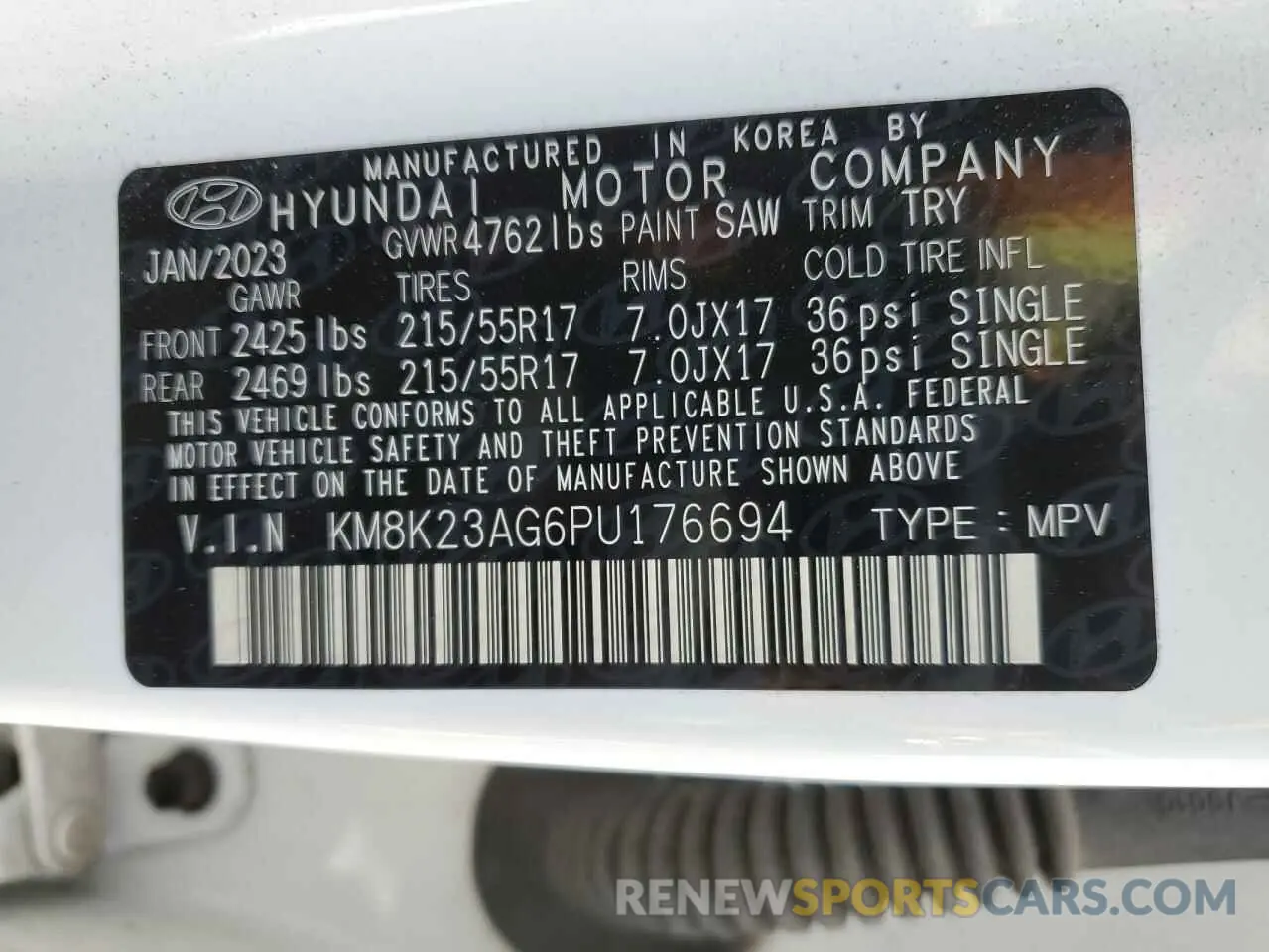 14 Photograph of a damaged car KM8K23AG6PU176694 HYUNDAI KONA 2023
