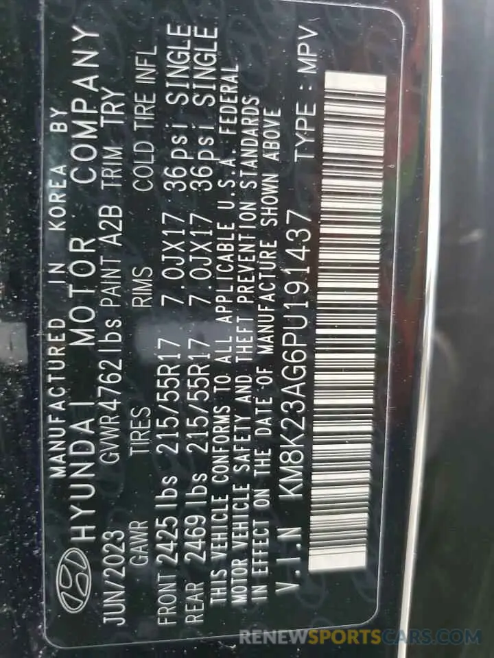 14 Photograph of a damaged car KM8K23AG6PU191437 HYUNDAI KONA 2023