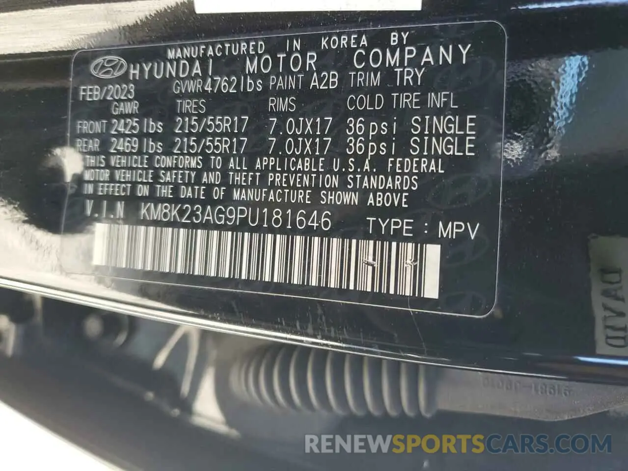 14 Photograph of a damaged car KM8K23AG9PU181646 HYUNDAI KONA 2023