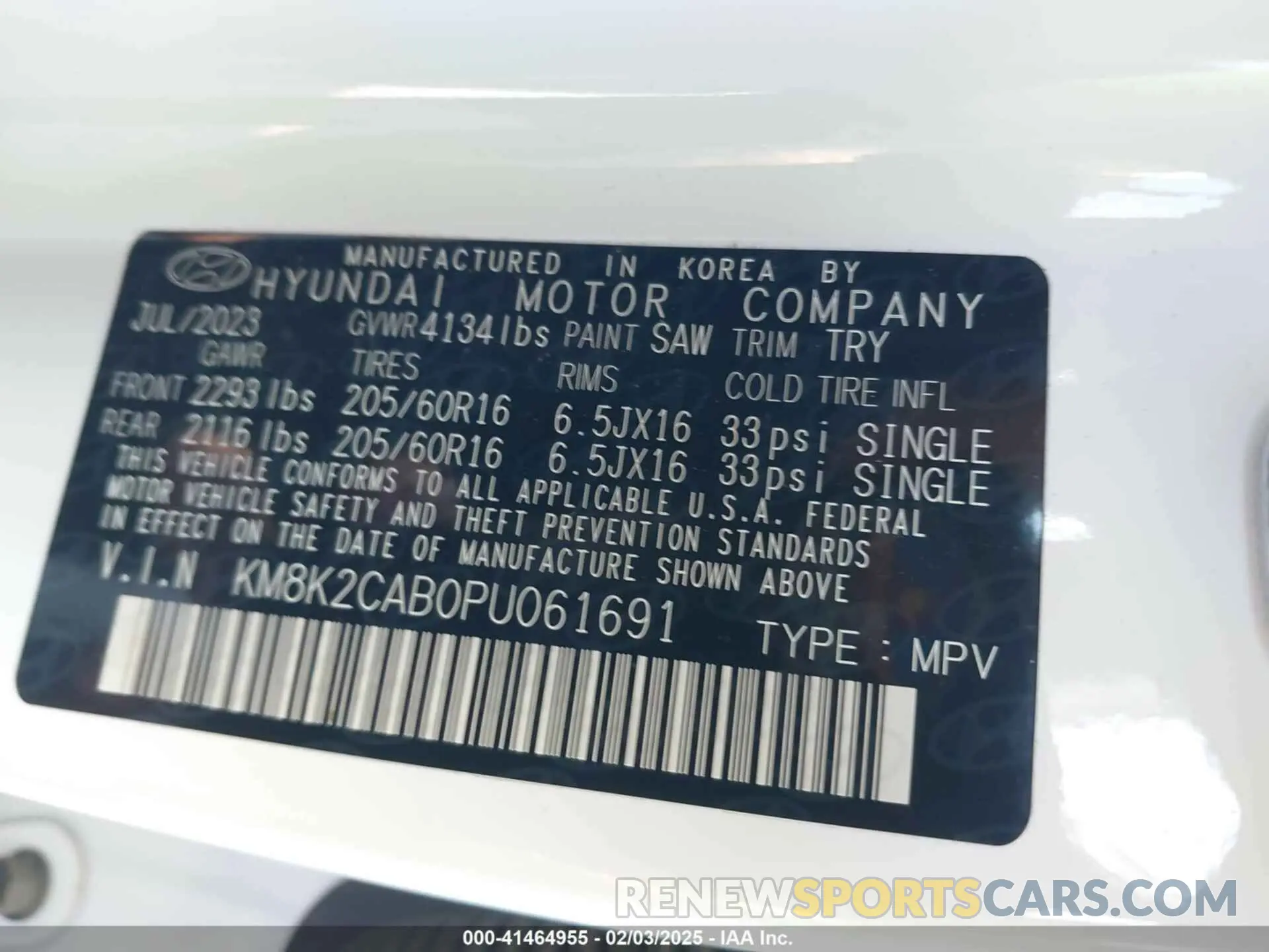 9 Photograph of a damaged car KM8K2CAB0PU061691 HYUNDAI KONA 2023