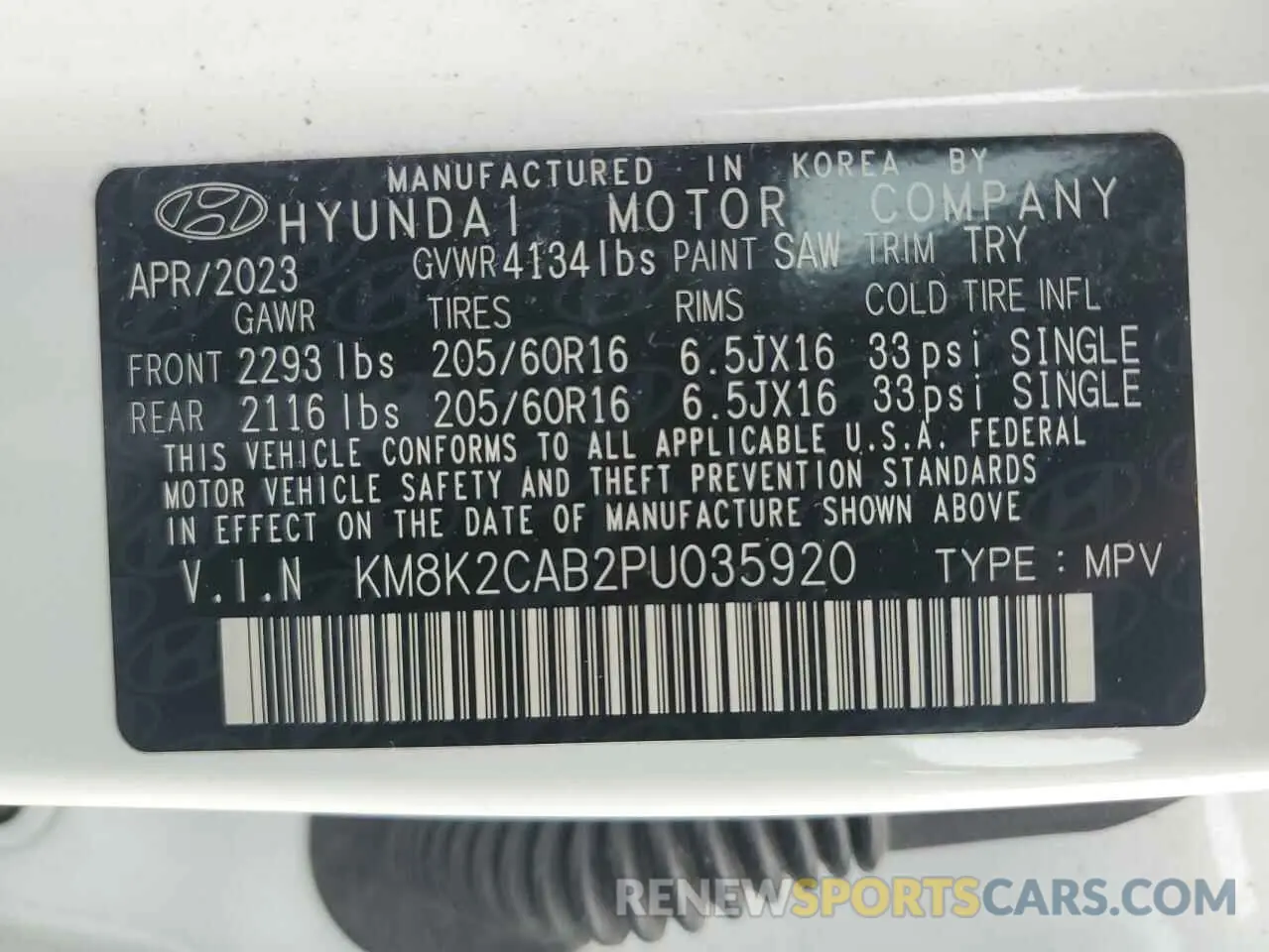 13 Photograph of a damaged car KM8K2CAB2PU035920 HYUNDAI KONA 2023