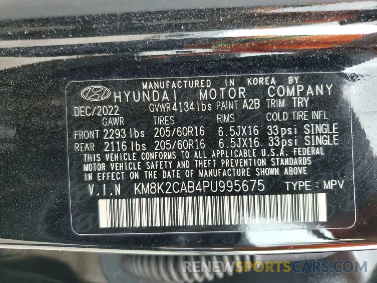 12 Photograph of a damaged car KM8K2CAB4PU995675 HYUNDAI KONA 2023