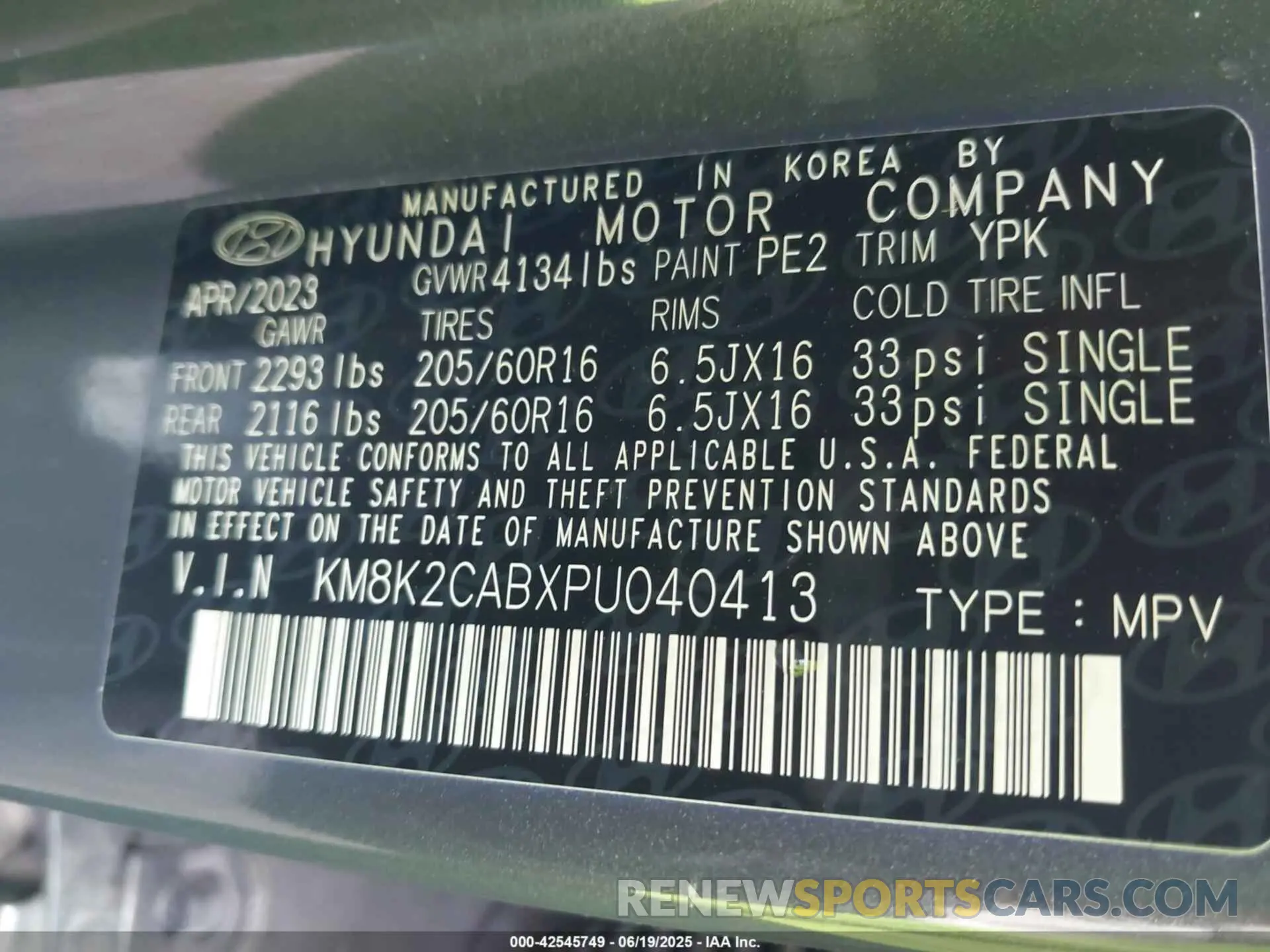 9 Photograph of a damaged car KM8K2CABXPU040413 HYUNDAI KONA 2023