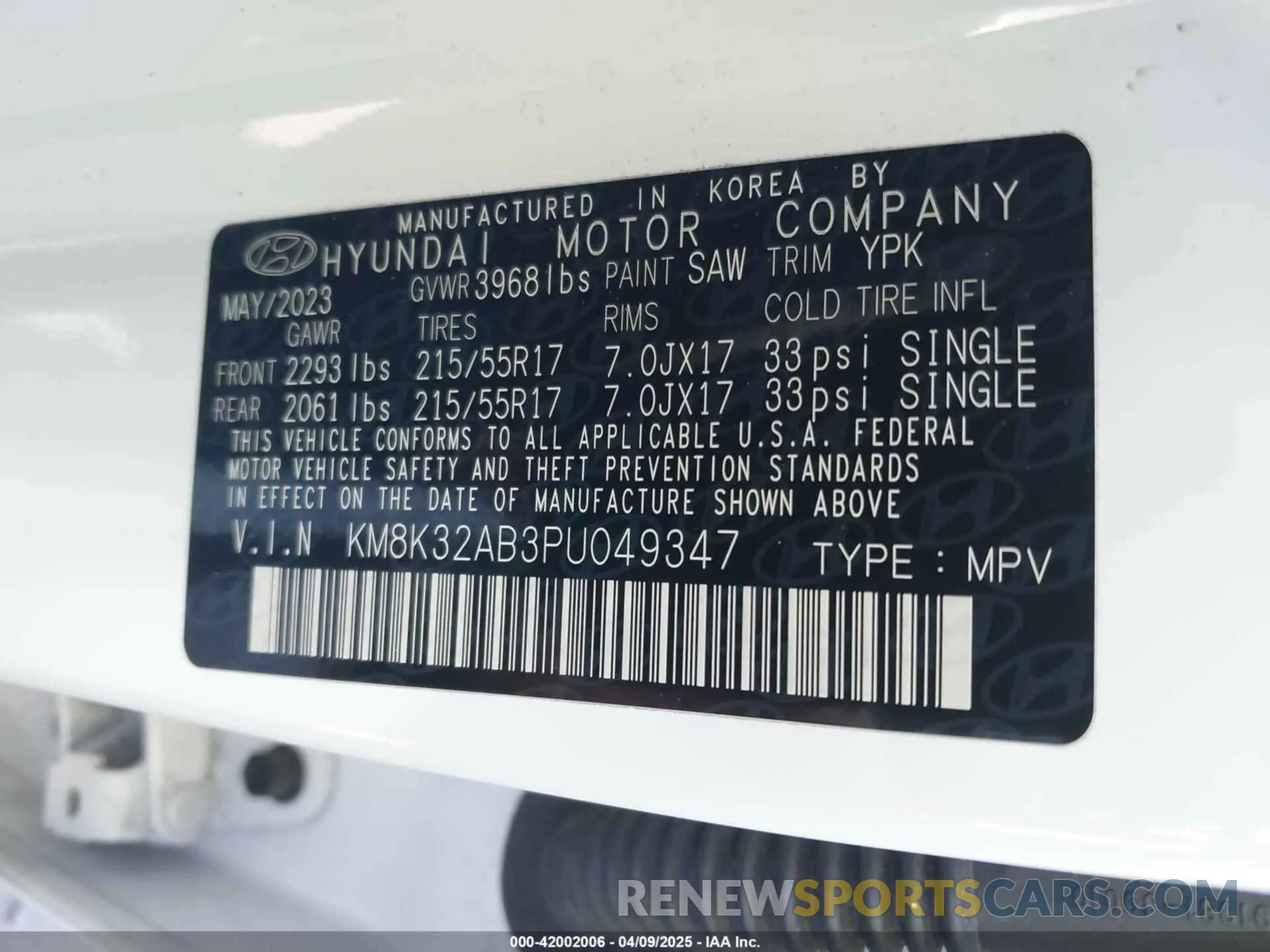 9 Photograph of a damaged car KM8K32AB3PU049347 HYUNDAI KONA 2023