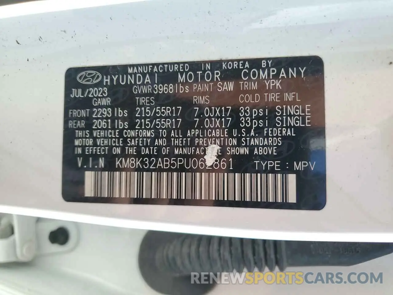 13 Photograph of a damaged car KM8K32AB5PU062861 HYUNDAI KONA 2023