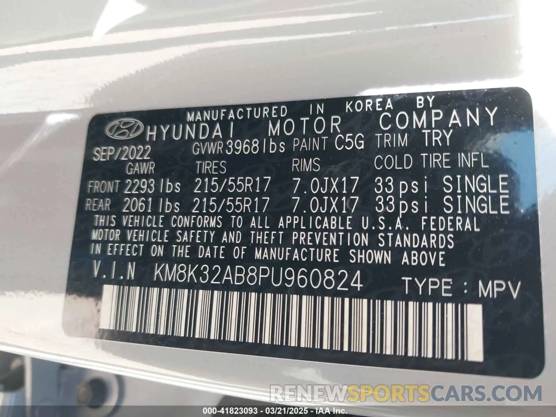 9 Photograph of a damaged car KM8K32AB8PU960824 HYUNDAI KONA 2023