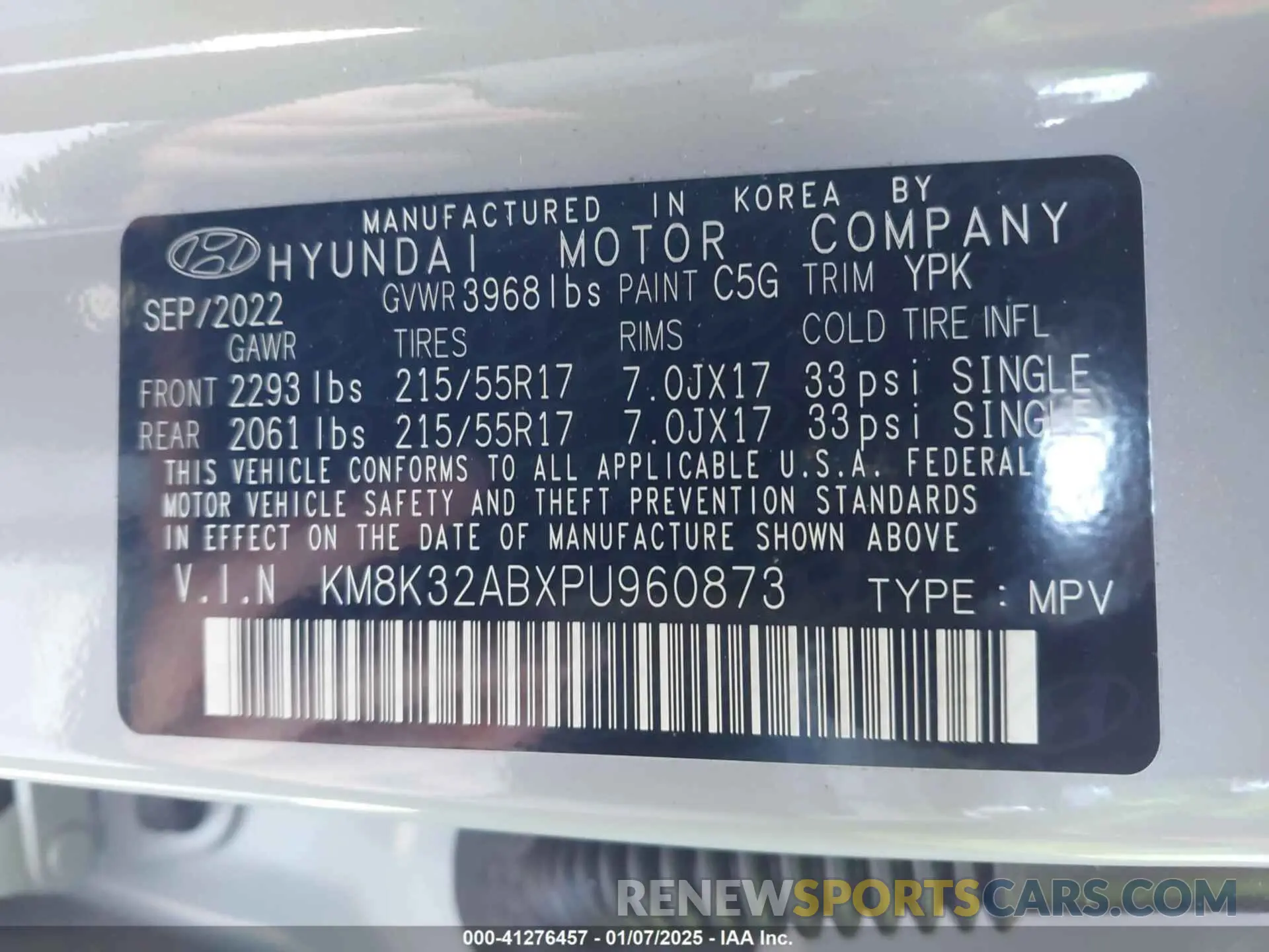 9 Photograph of a damaged car KM8K32ABXPU960873 HYUNDAI KONA 2023