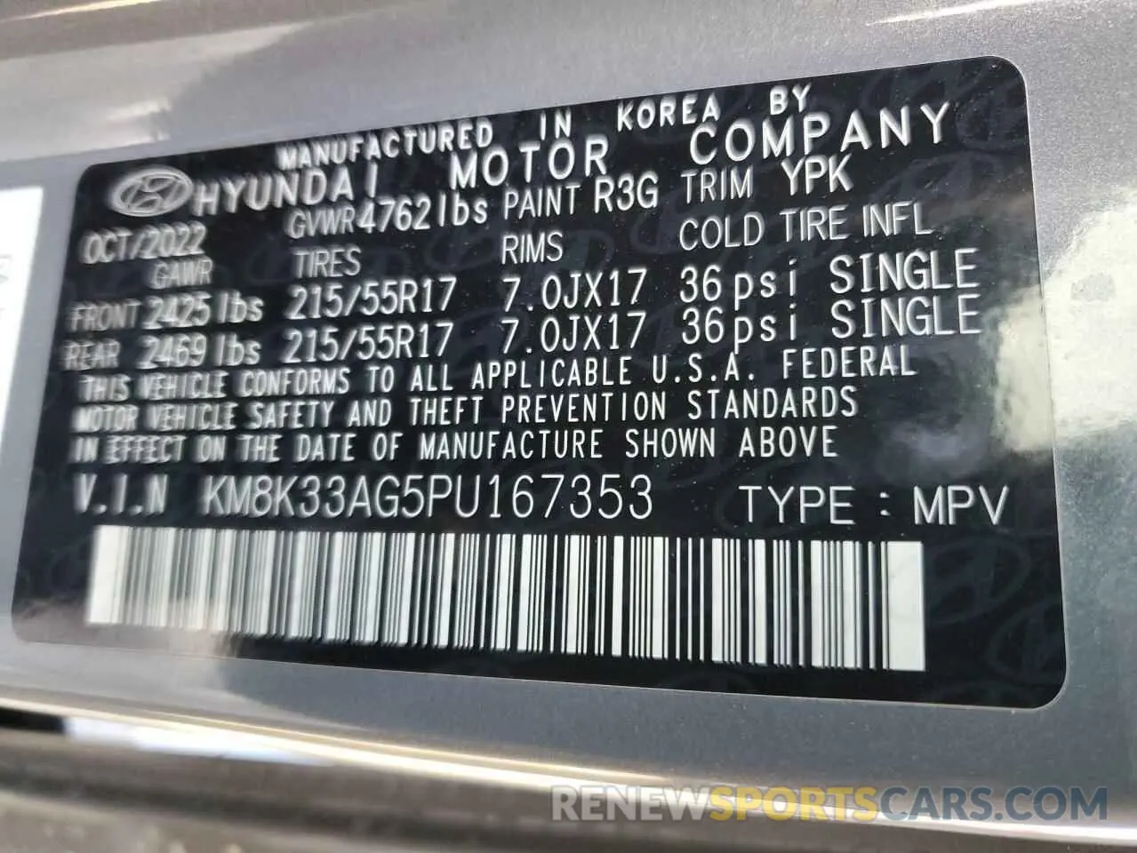 13 Photograph of a damaged car KM8K33AG5PU167353 HYUNDAI KONA 2023