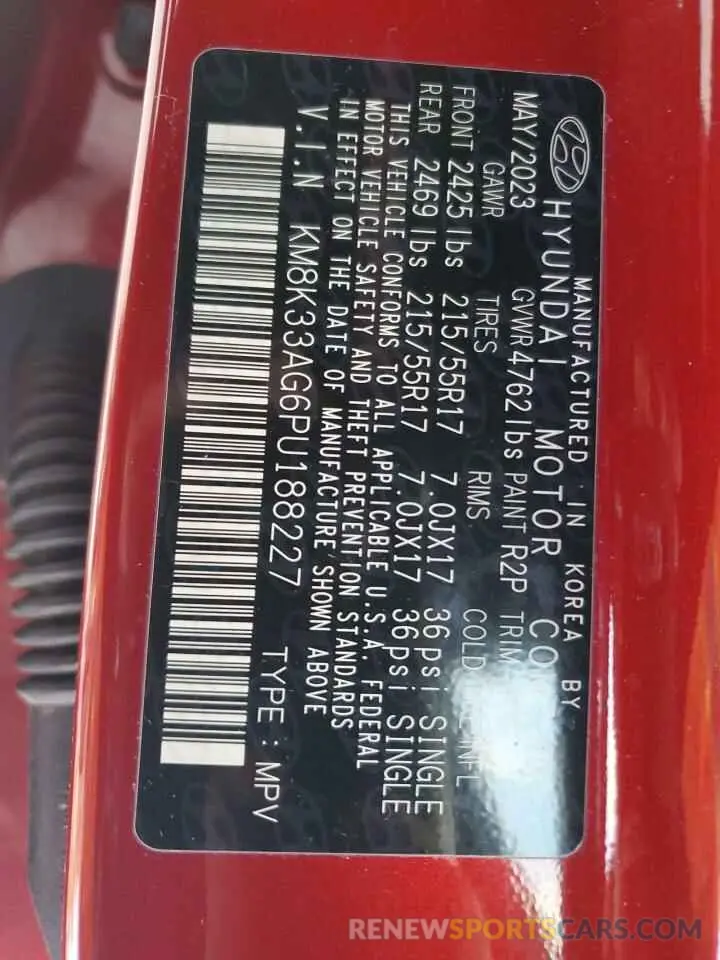 13 Photograph of a damaged car KM8K33AG6PU188227 HYUNDAI KONA 2023