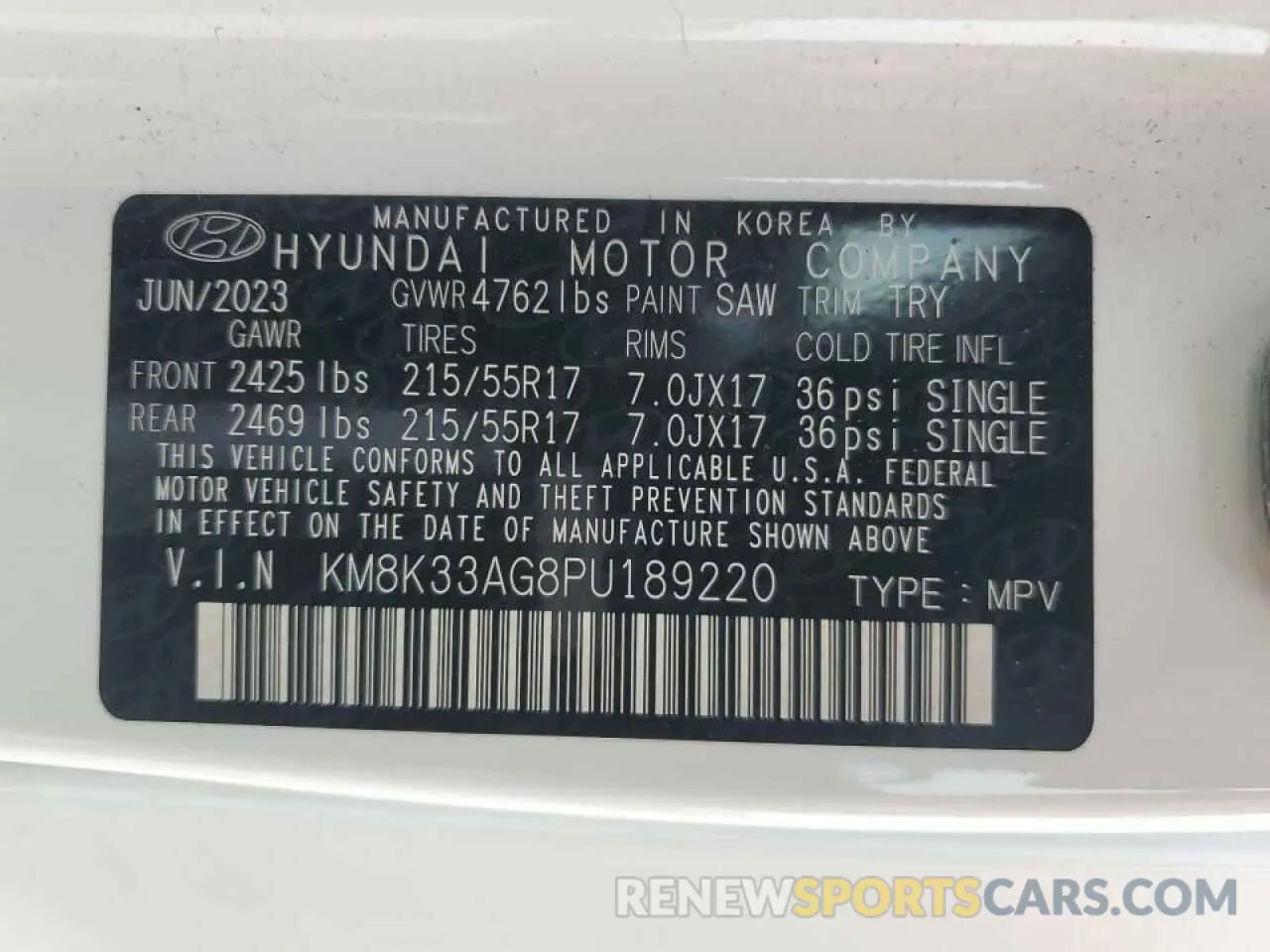 13 Photograph of a damaged car KM8K33AG8PU189220 HYUNDAI KONA 2023