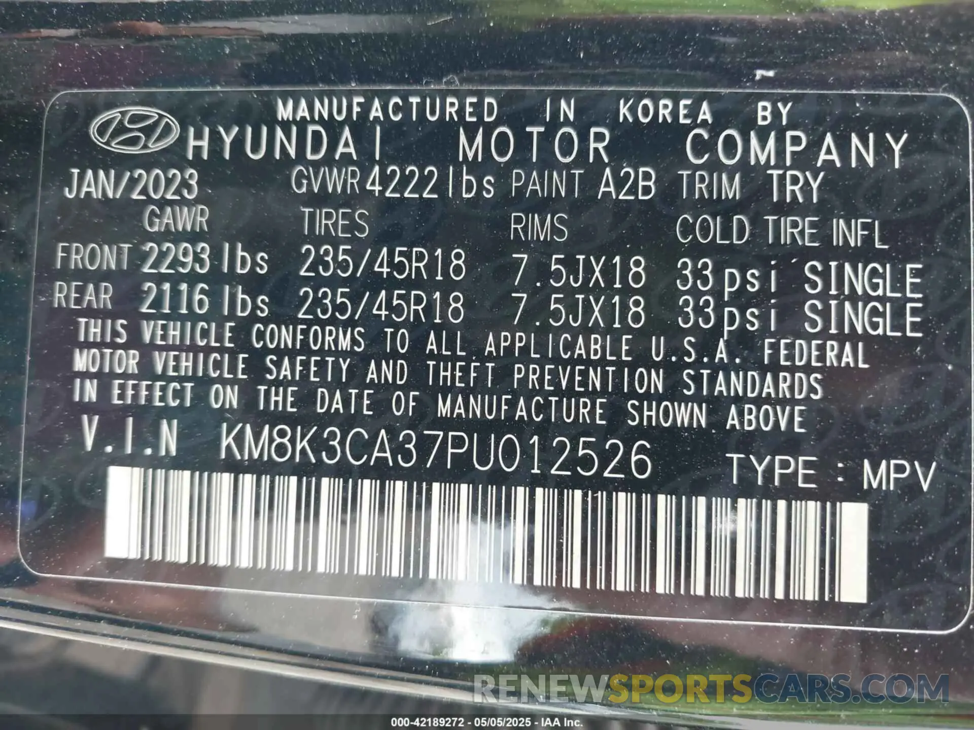 9 Photograph of a damaged car KM8K3CA37PU012526 HYUNDAI KONA 2023