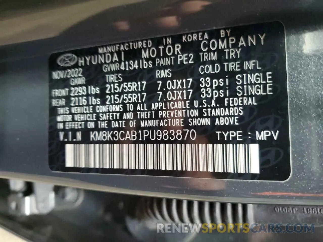 13 Photograph of a damaged car KM8K3CAB1PU983870 HYUNDAI KONA 2023