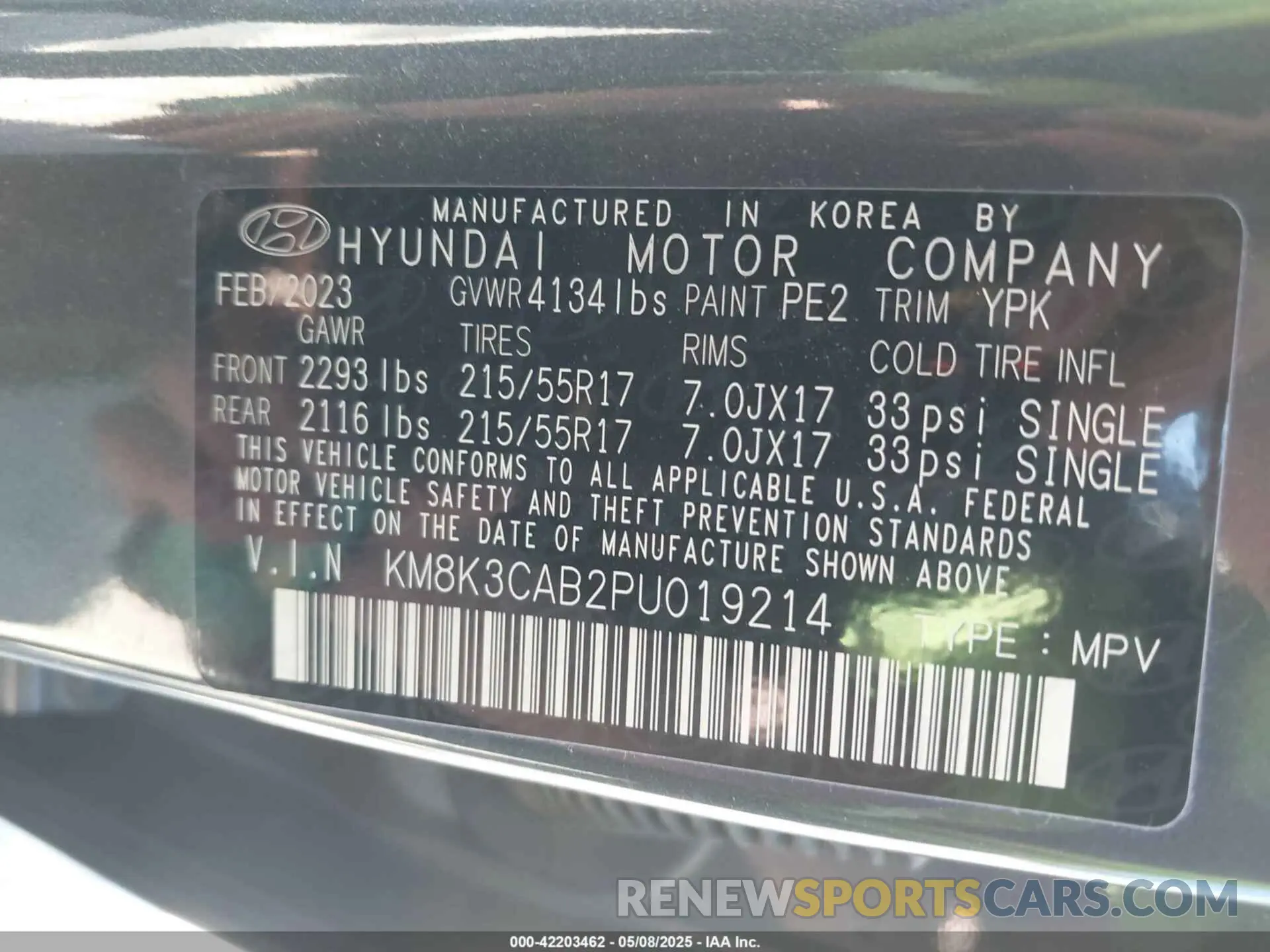 9 Photograph of a damaged car KM8K3CAB2PU019214 HYUNDAI KONA 2023